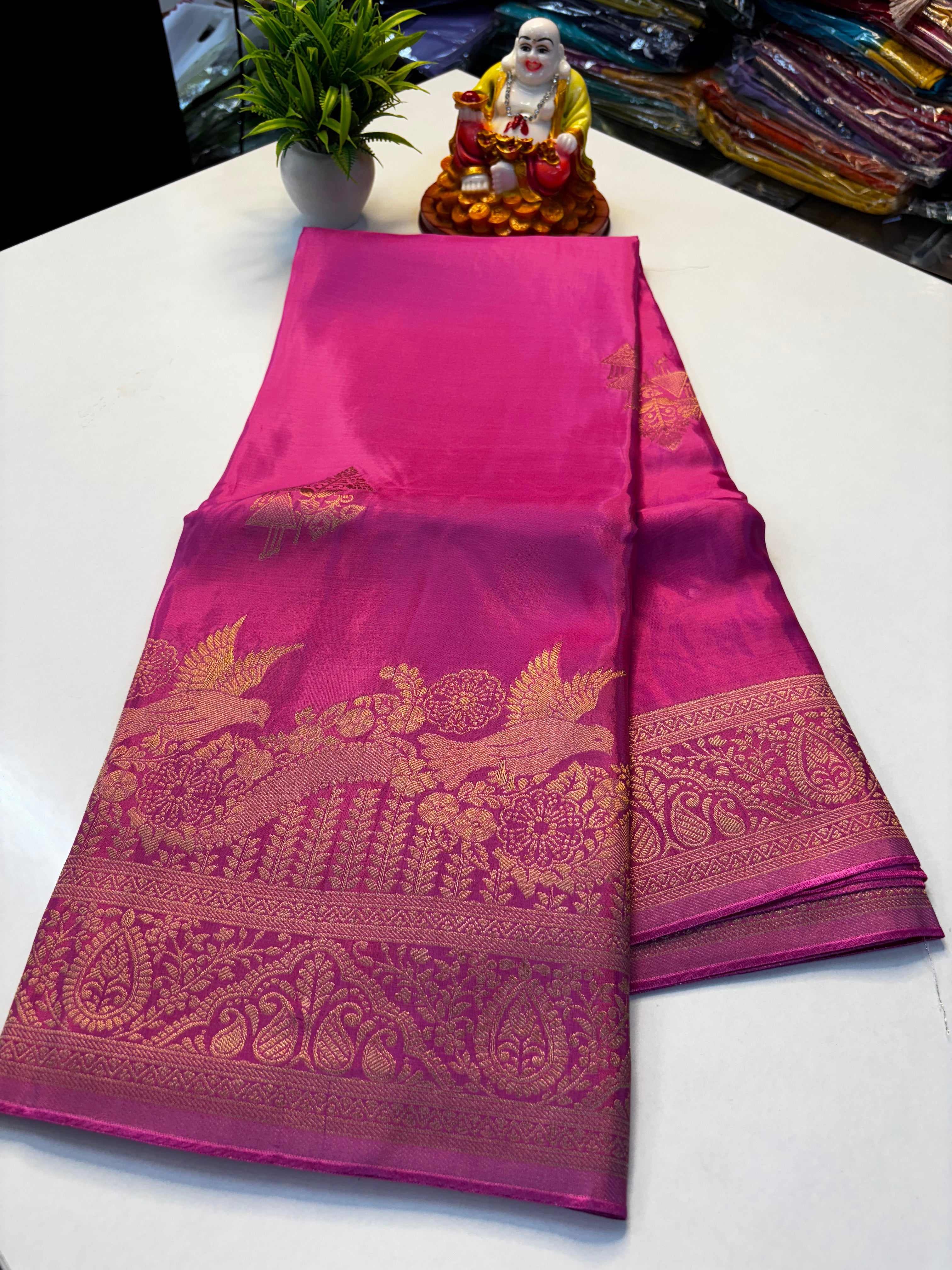 Premium Viscose Saree with Beautiful Parrot Design – Rich Pallu