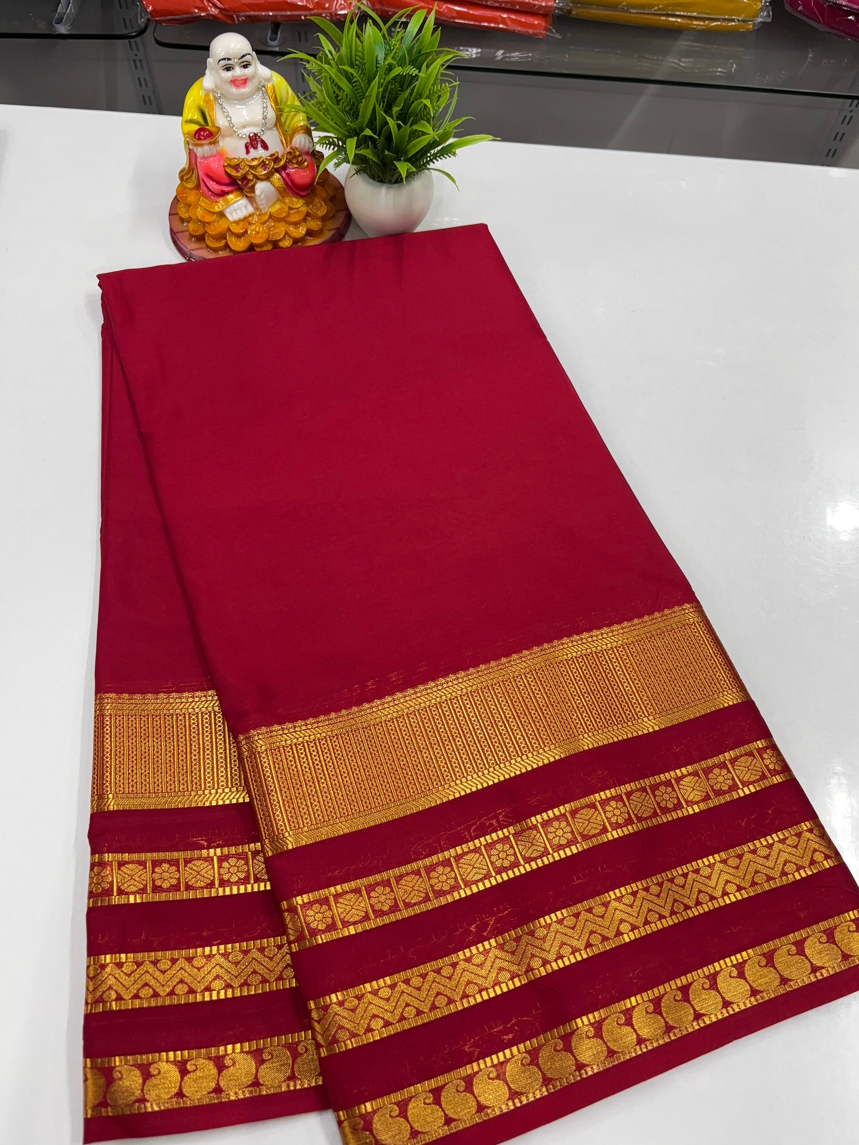 Mysore Crepe Silk Saree with Elegant Golden Zari Border – From Padmavathi Silks & Sarees ✨
