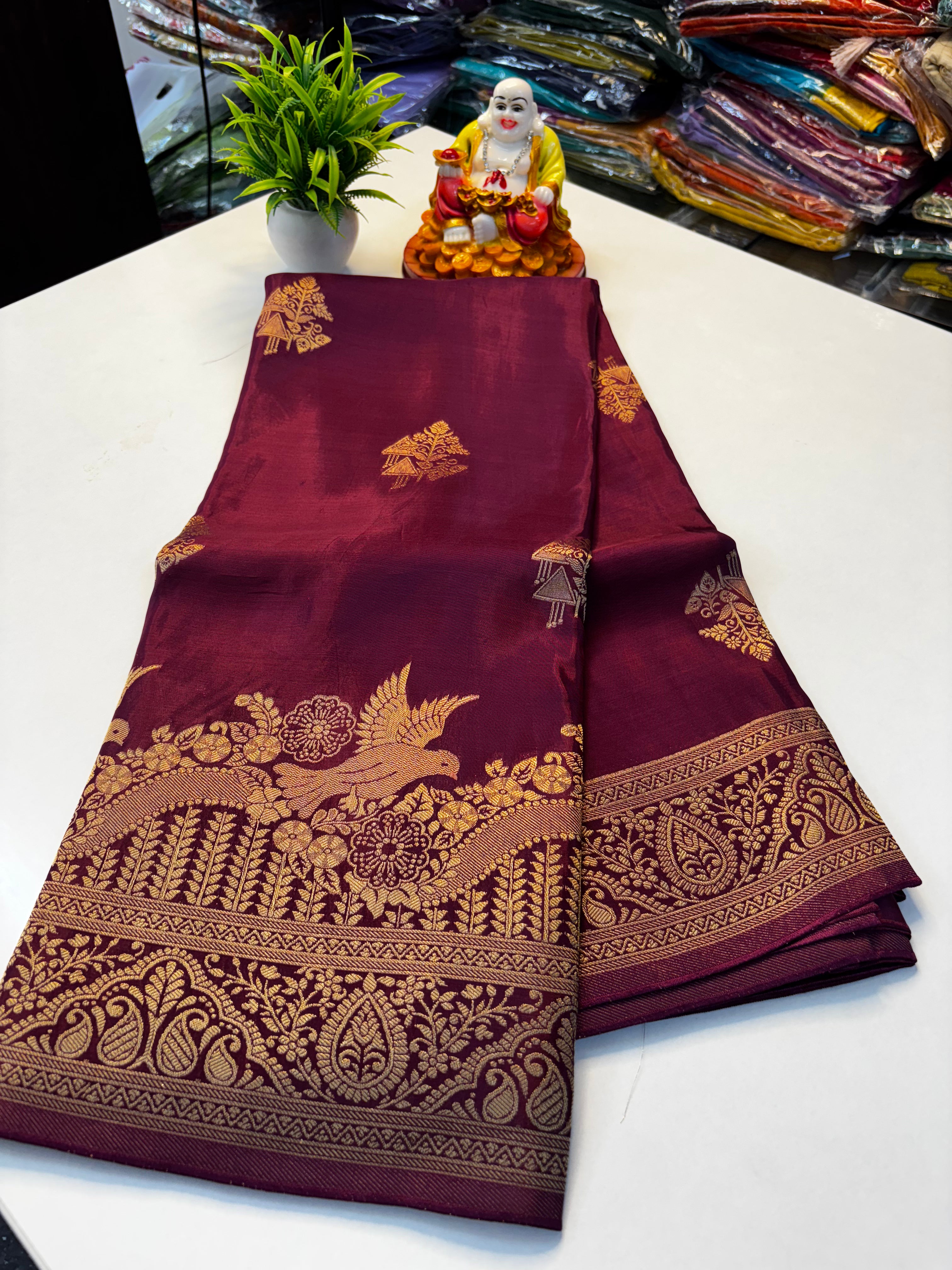 Premium Viscose Saree with Beautiful Parrot Design – Rich Pallu
