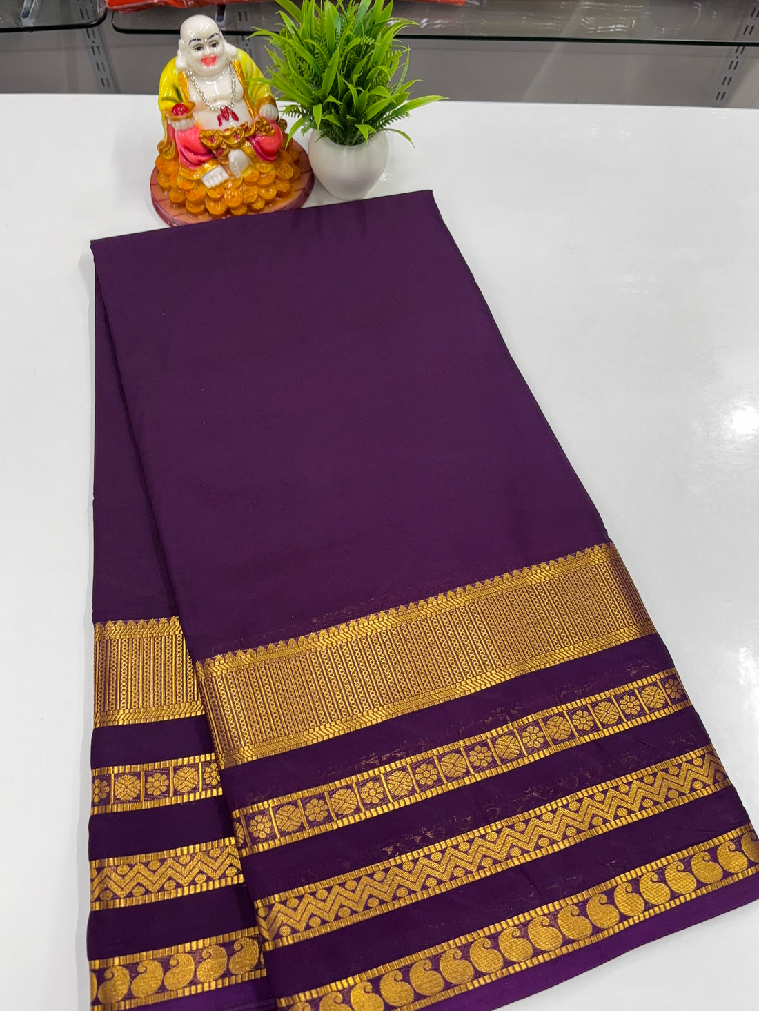 Mysore Crepe Silk Saree with Elegant Golden Zari Border – From Padmavathi Silks & Sarees ✨