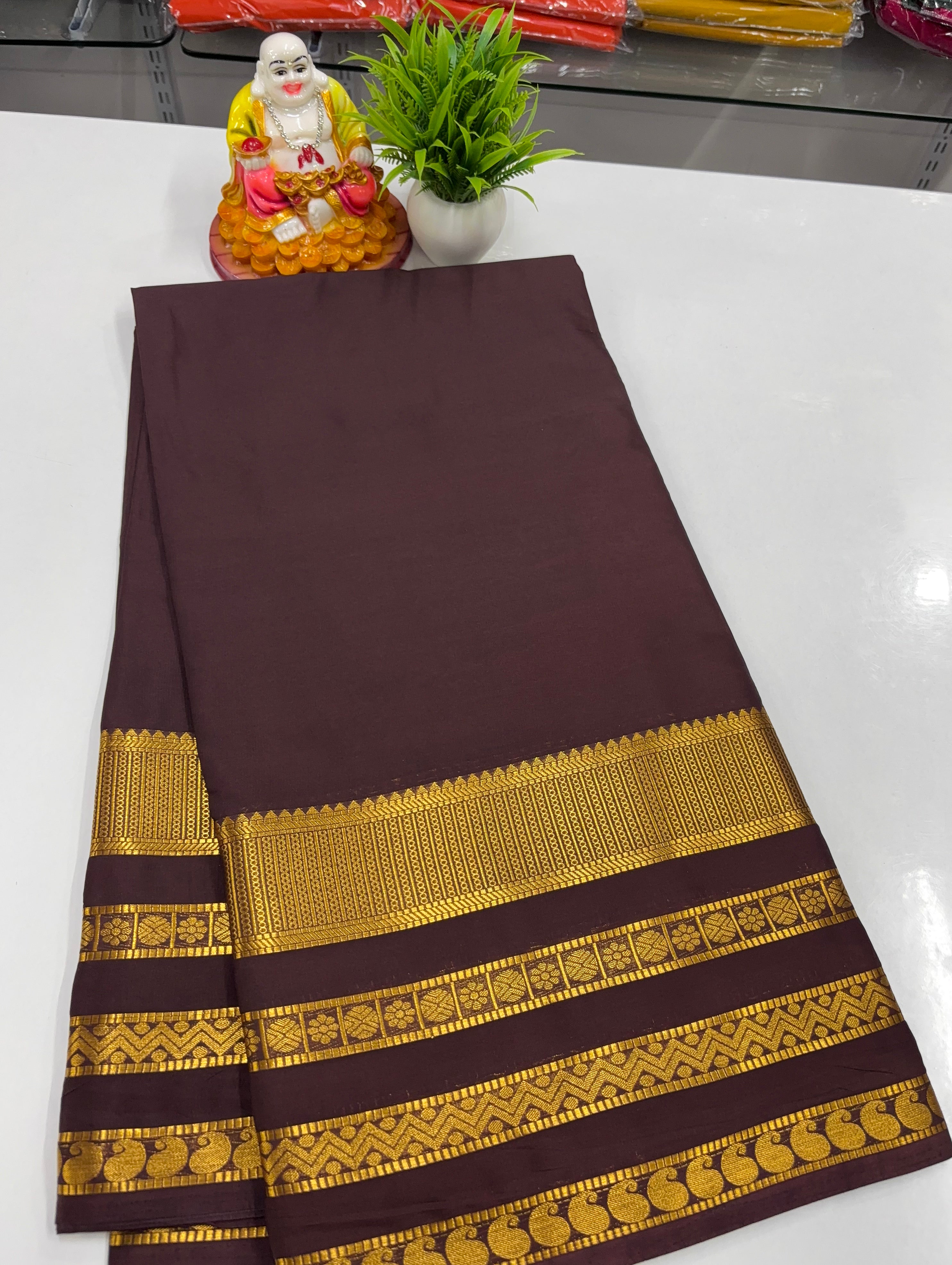 Mysore Crepe Silk Saree with Elegant Golden Zari Border – From Padmavathi Silks & Sarees ✨