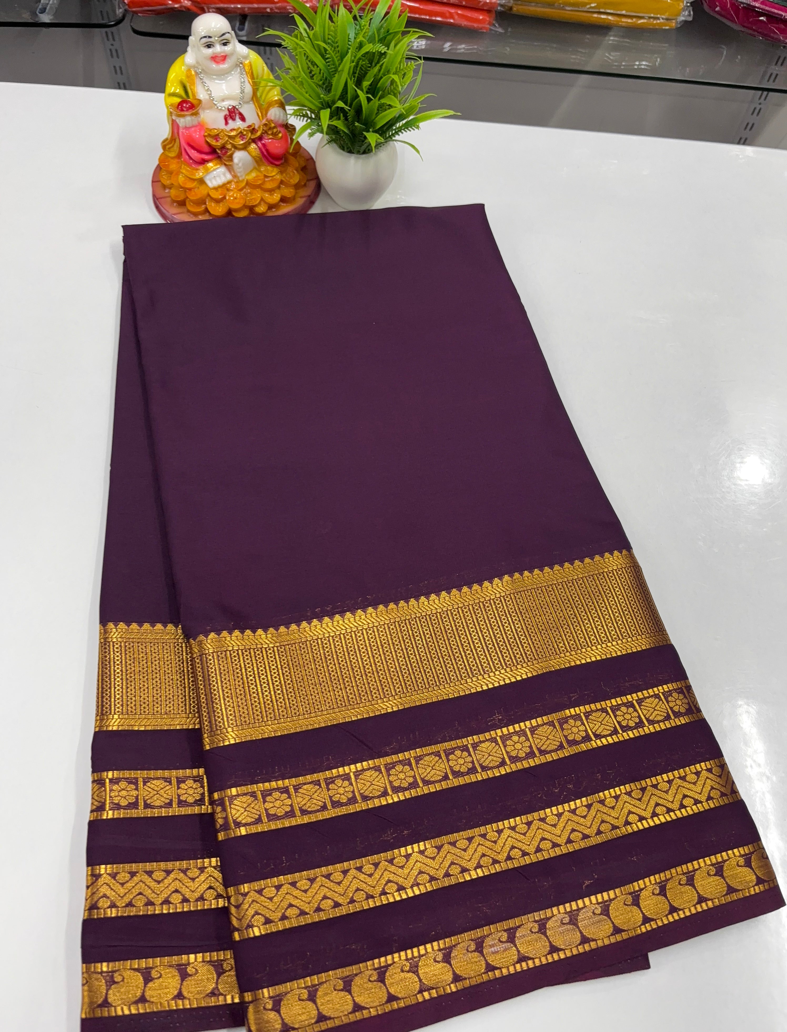 Mysore Crepe Silk Saree with Elegant Golden Zari Border – From Padmavathi Silks & Sarees ✨