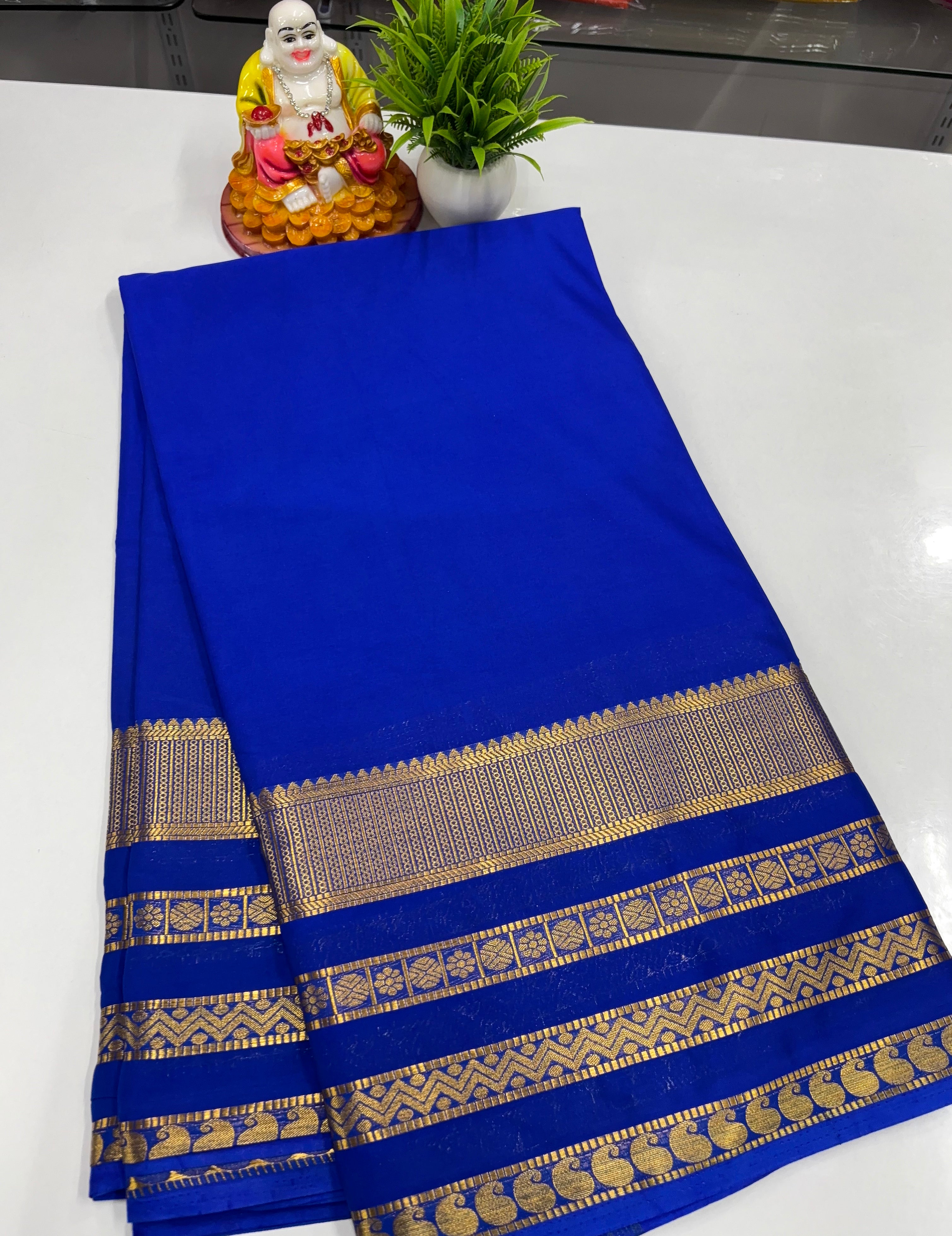 Mysore Crepe Silk Saree with Elegant Golden Zari Border – From Padmavathi Silks & Sarees ✨
