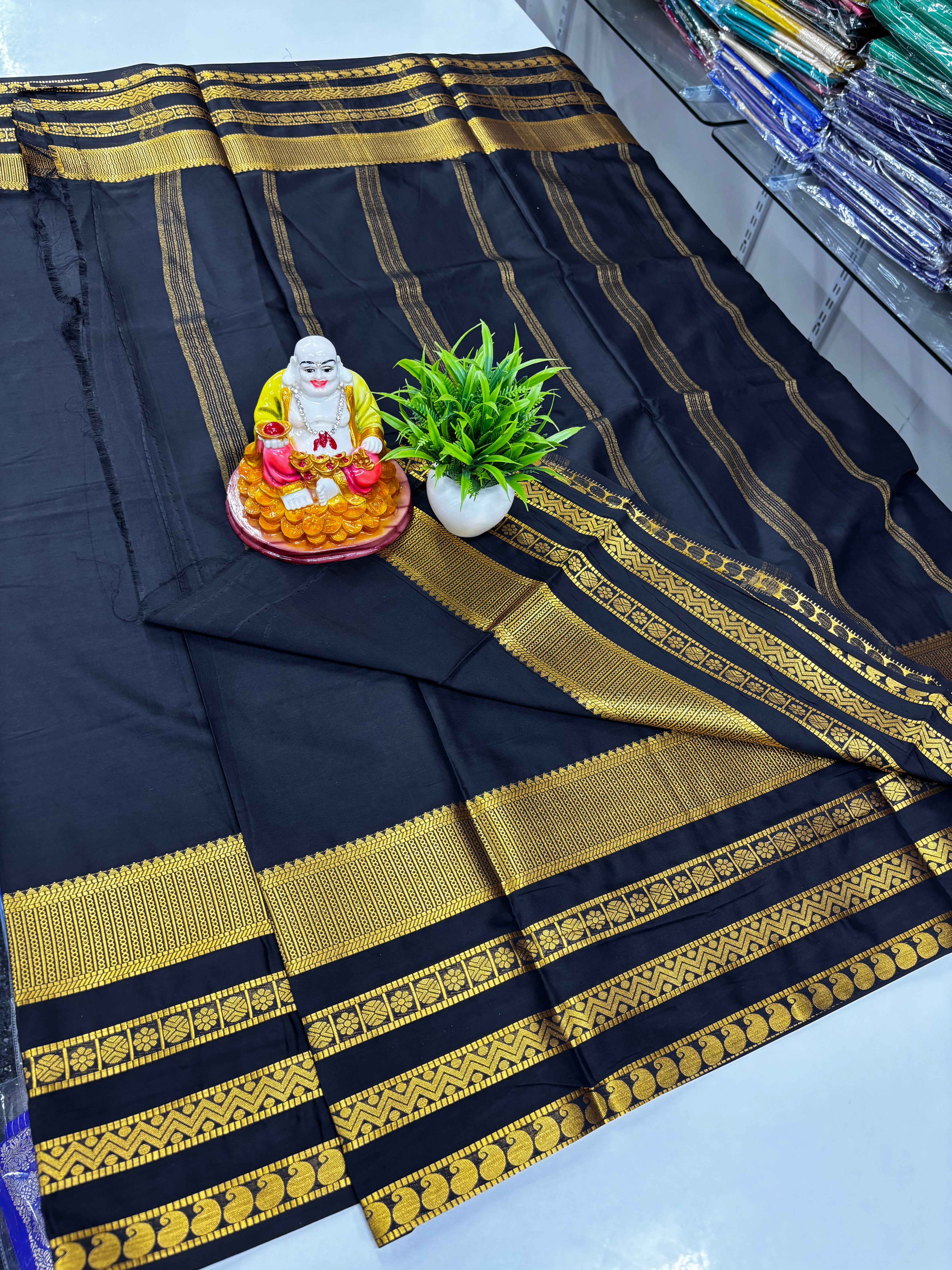 Mysore Crepe Silk Saree with Elegant Golden Zari Border – From Padmavathi Silks & Sarees ✨