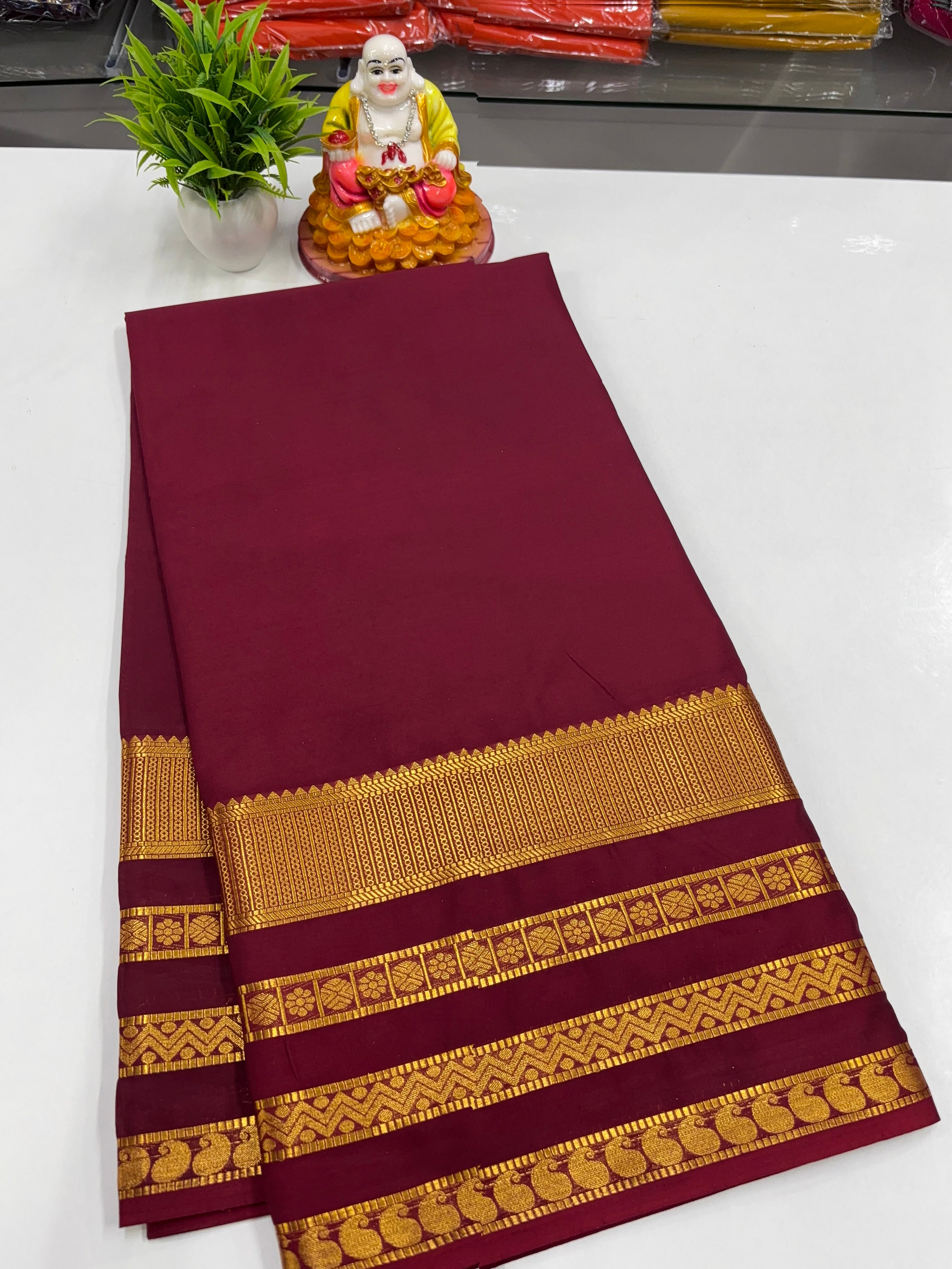 Mysore Crepe Silk Saree with Elegant Golden Zari Border – From Padmavathi Silks & Sarees ✨