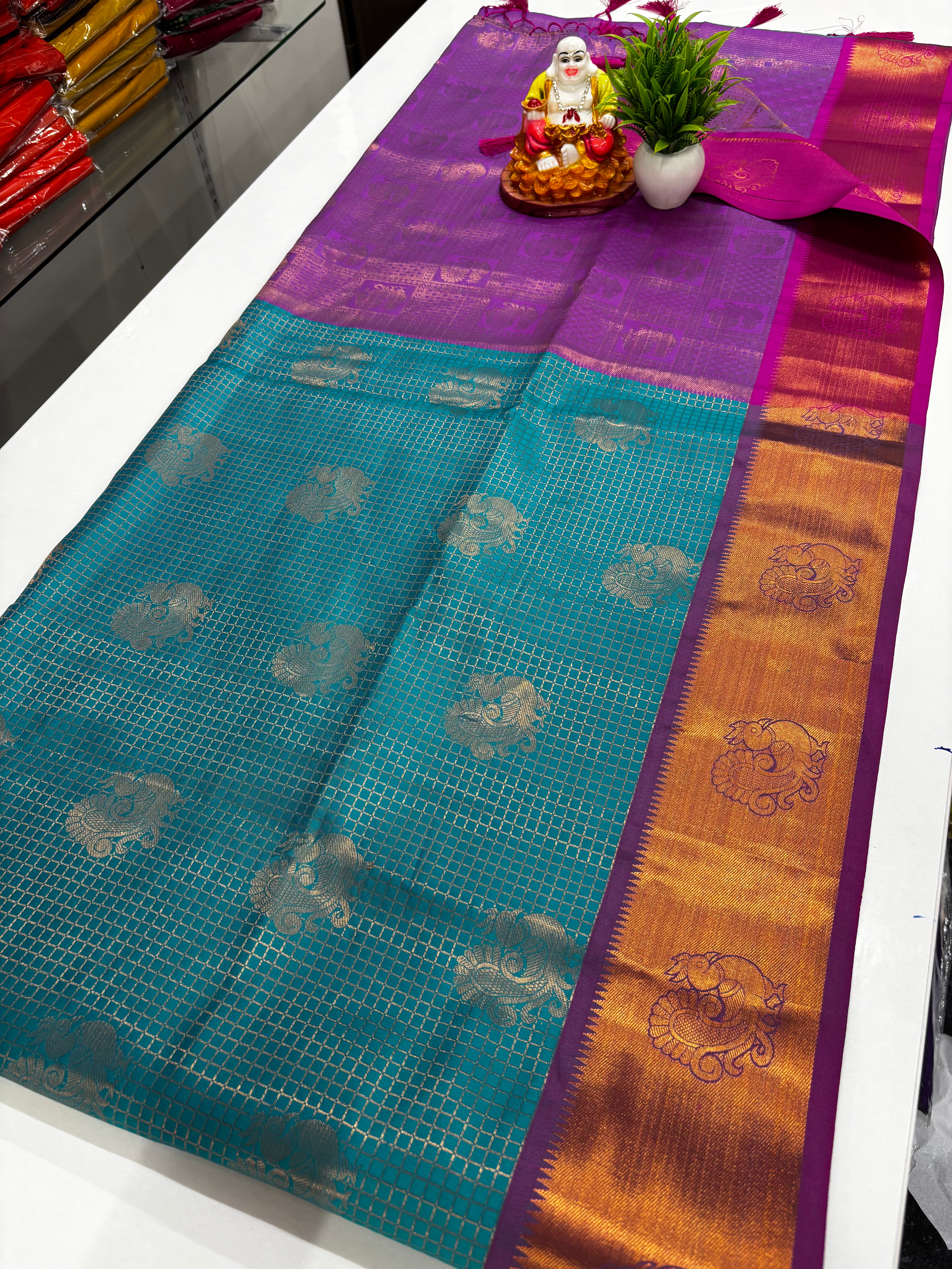 Semi Silk Saree with Beautiful Peacock Design & Rich Pallu ✨