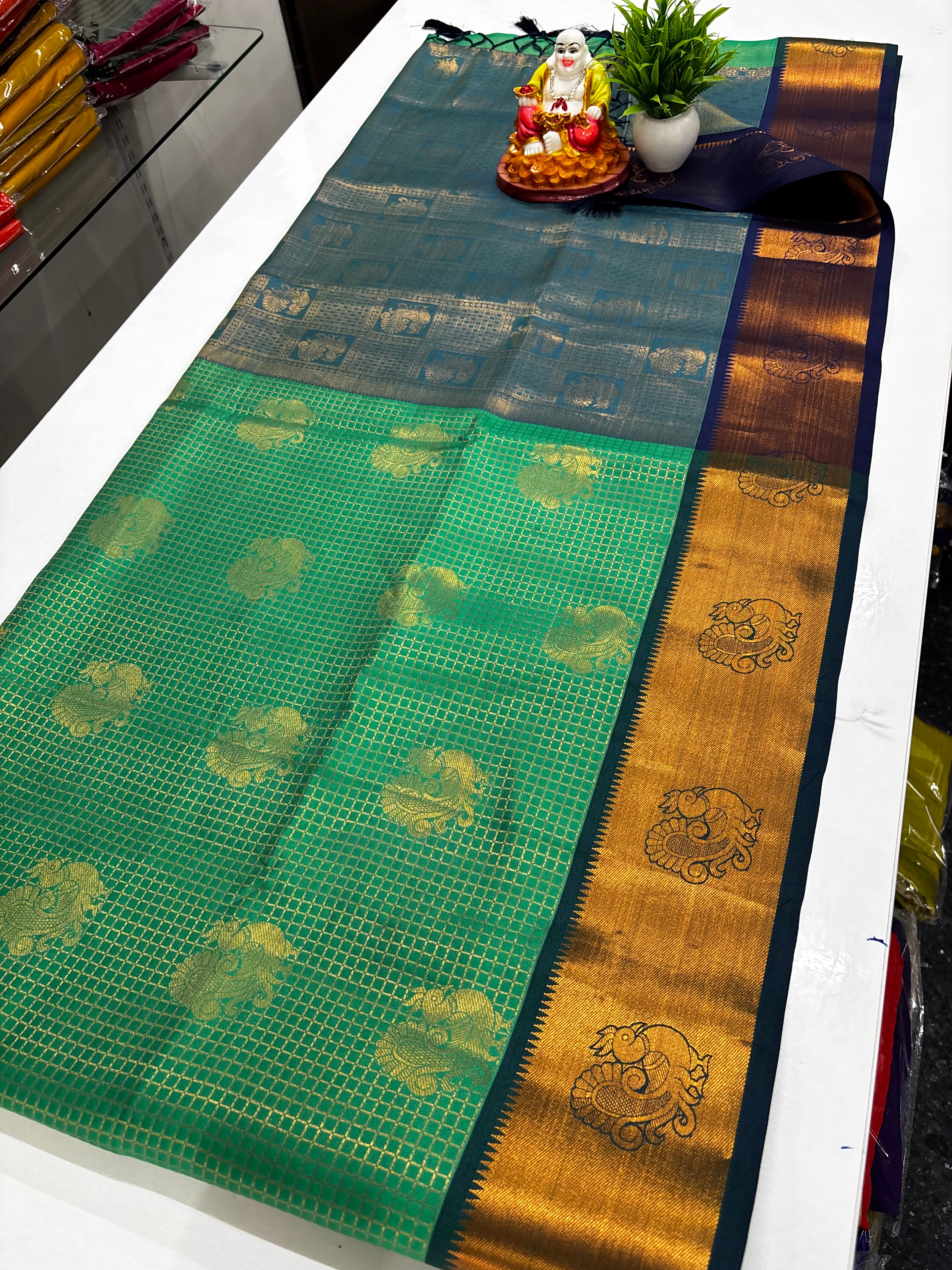 Semi Silk Saree with Beautiful Peacock Design & Rich Pallu ✨