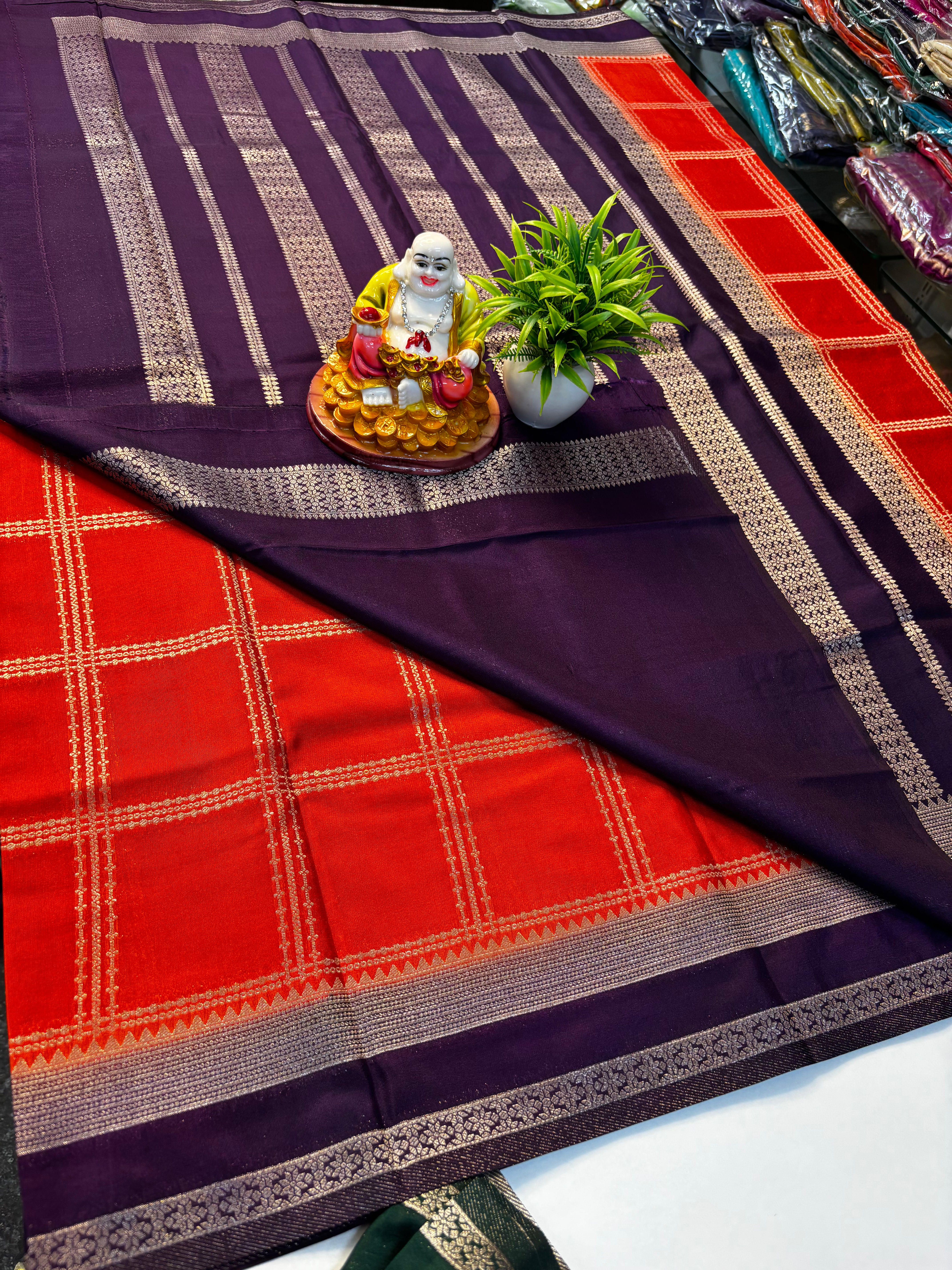 Premium Georgette Saree with Check Pattern | Padmavathi Silks and Sarees