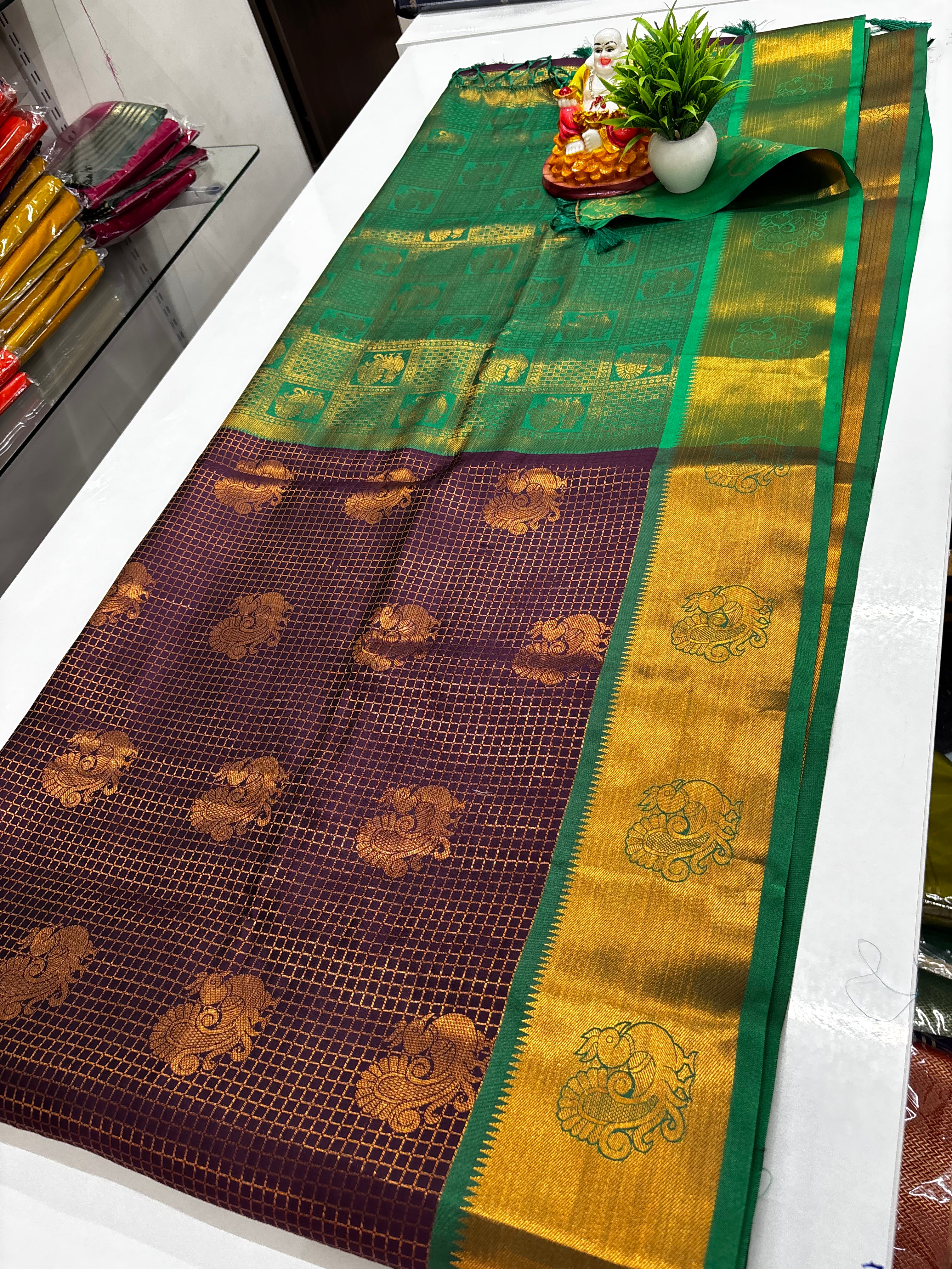 Semi Silk Saree with Beautiful Peacock Design & Rich Pallu ✨