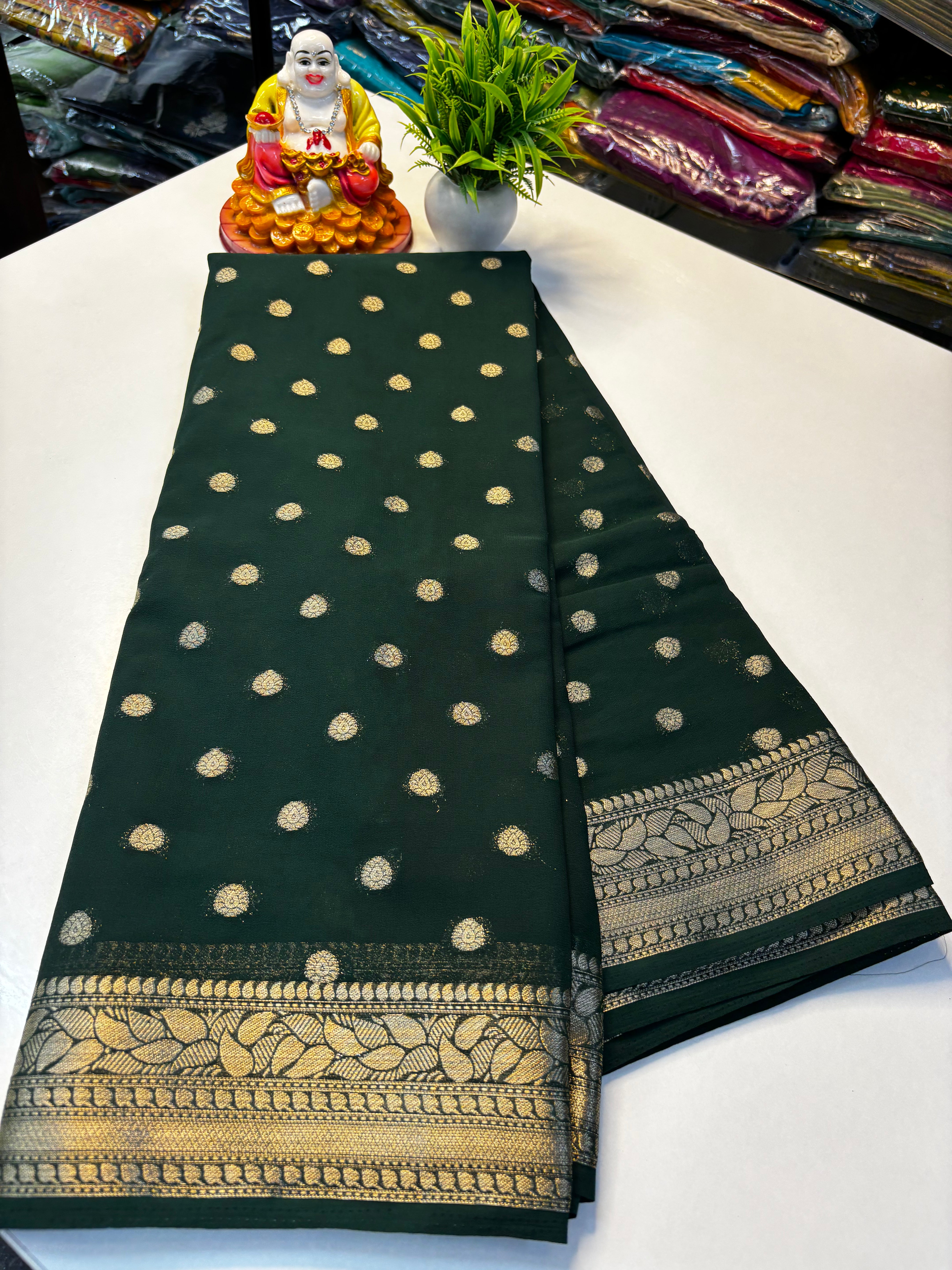 Beautiful Chiffon Saree with Buttas and Rich Pallu – Padmavathi Silks and Sarees