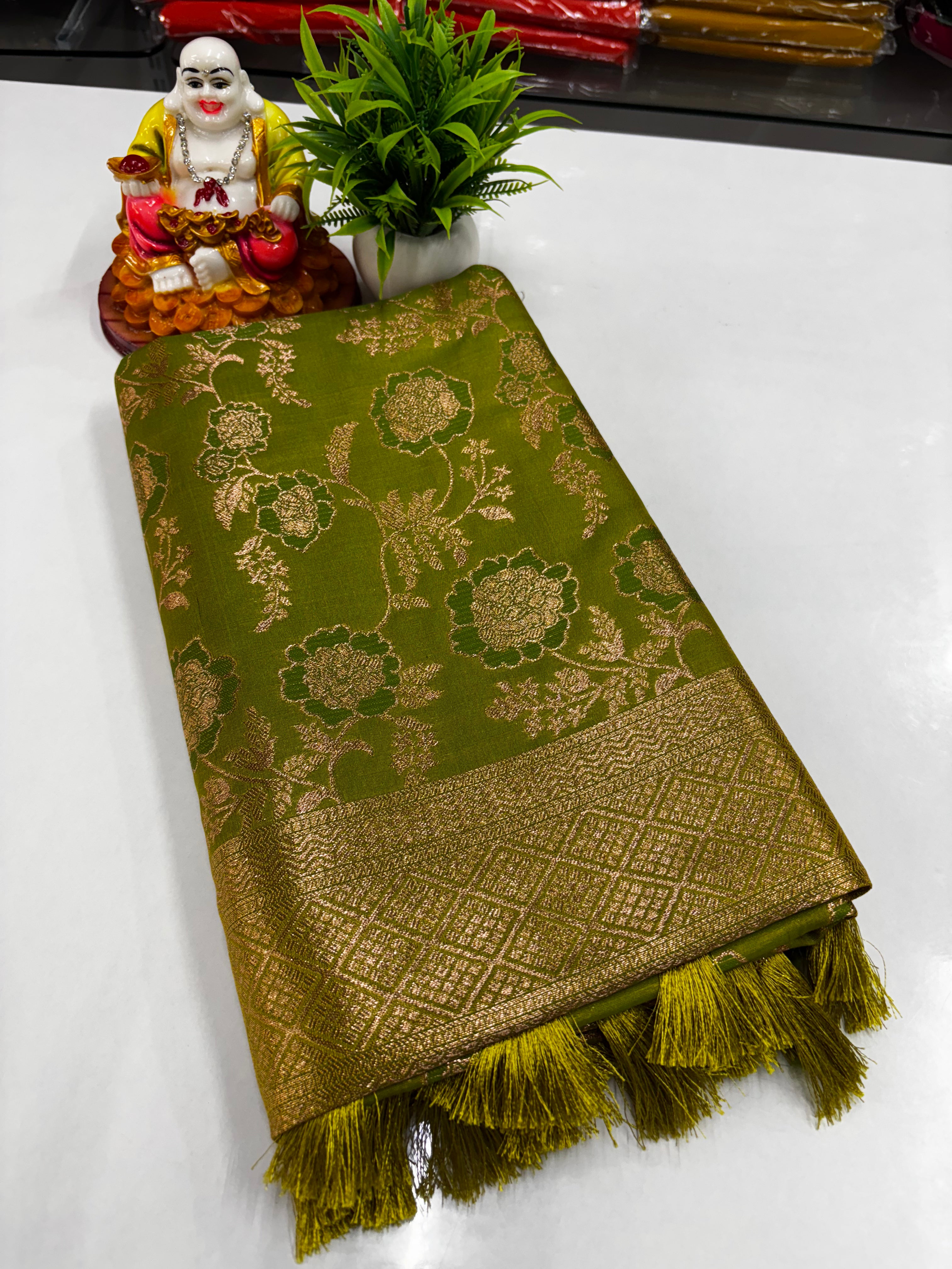 Semi Silk Saree with Elegant Meenakari & Floral Design