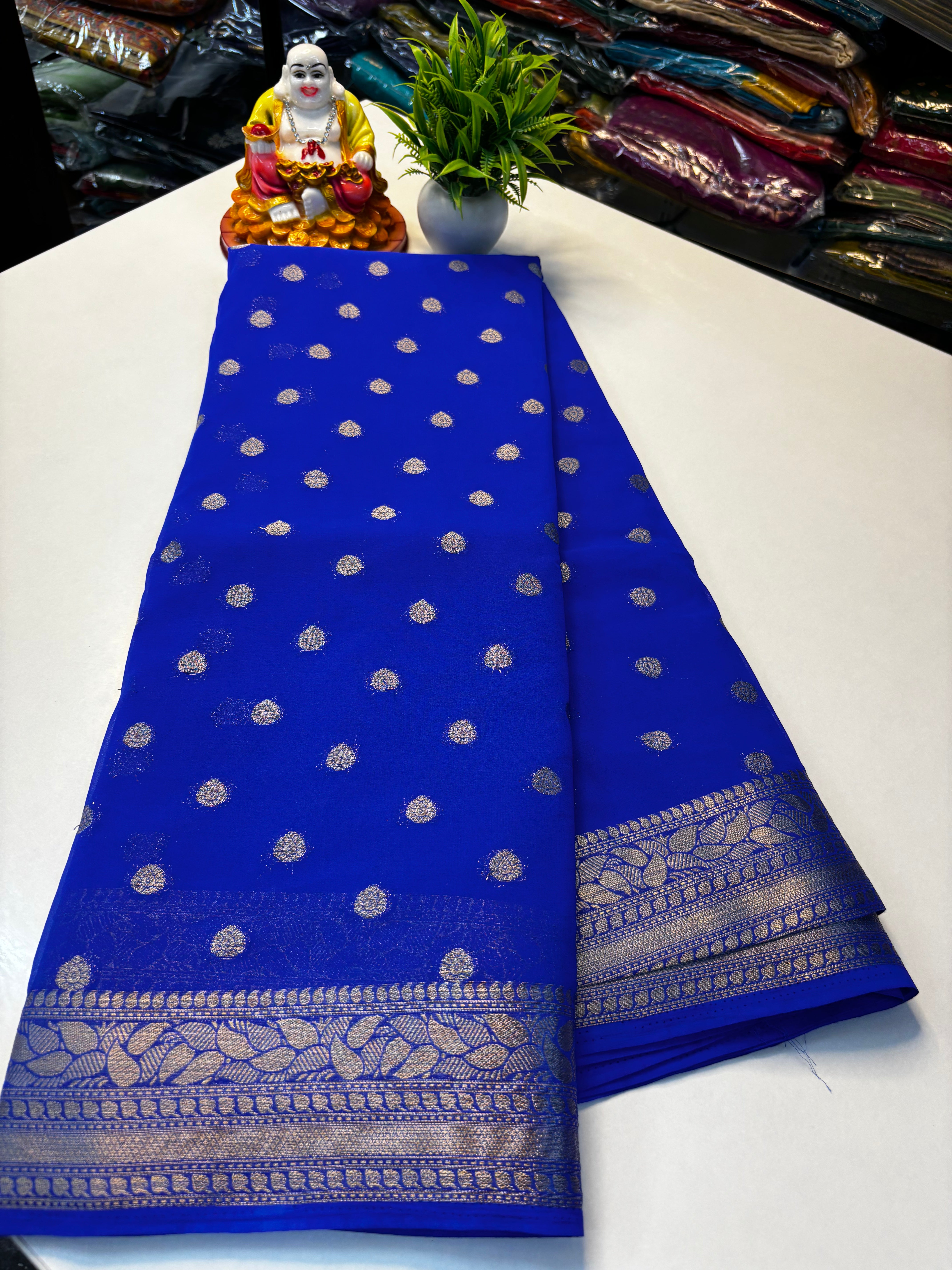 Beautiful Chiffon Saree with Buttas and Rich Pallu – Padmavathi Silks and Sarees