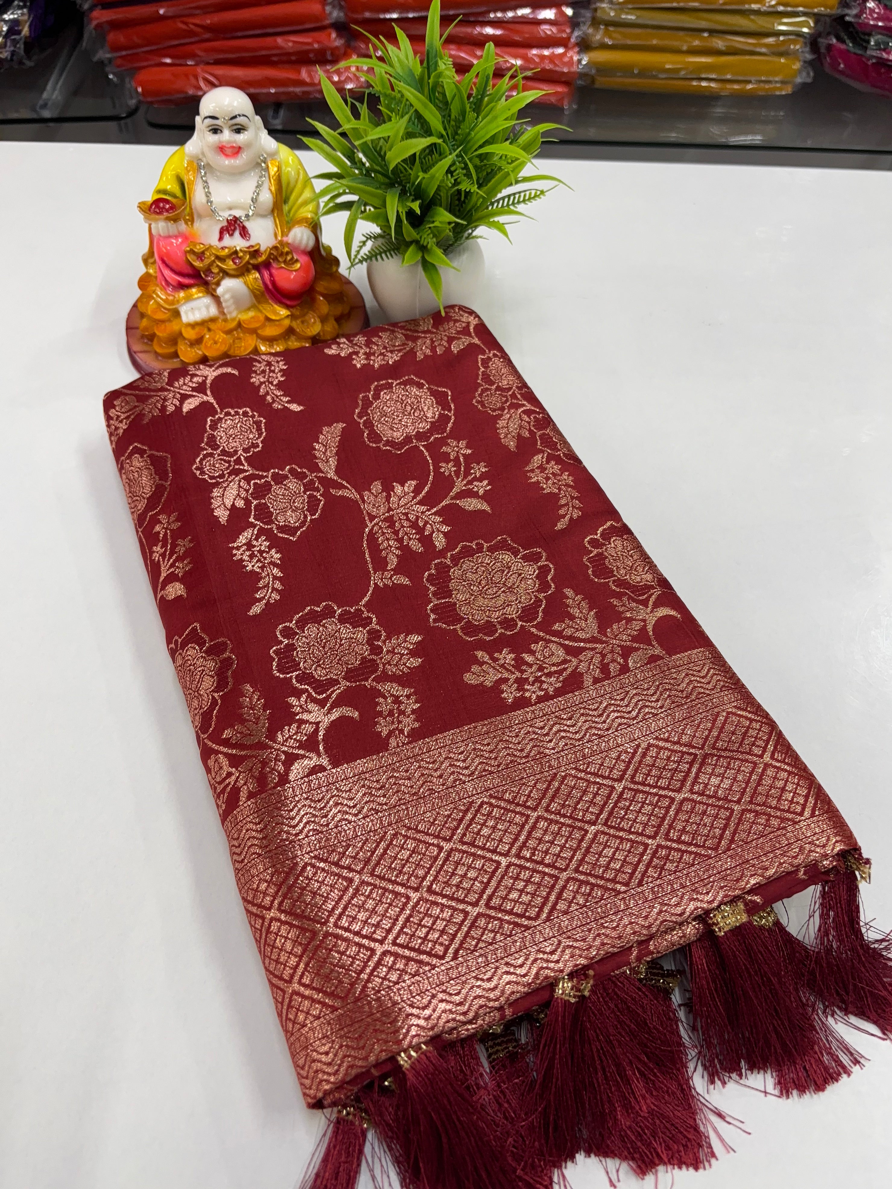 Semi Silk Saree with Elegant Meenakari & Floral Design