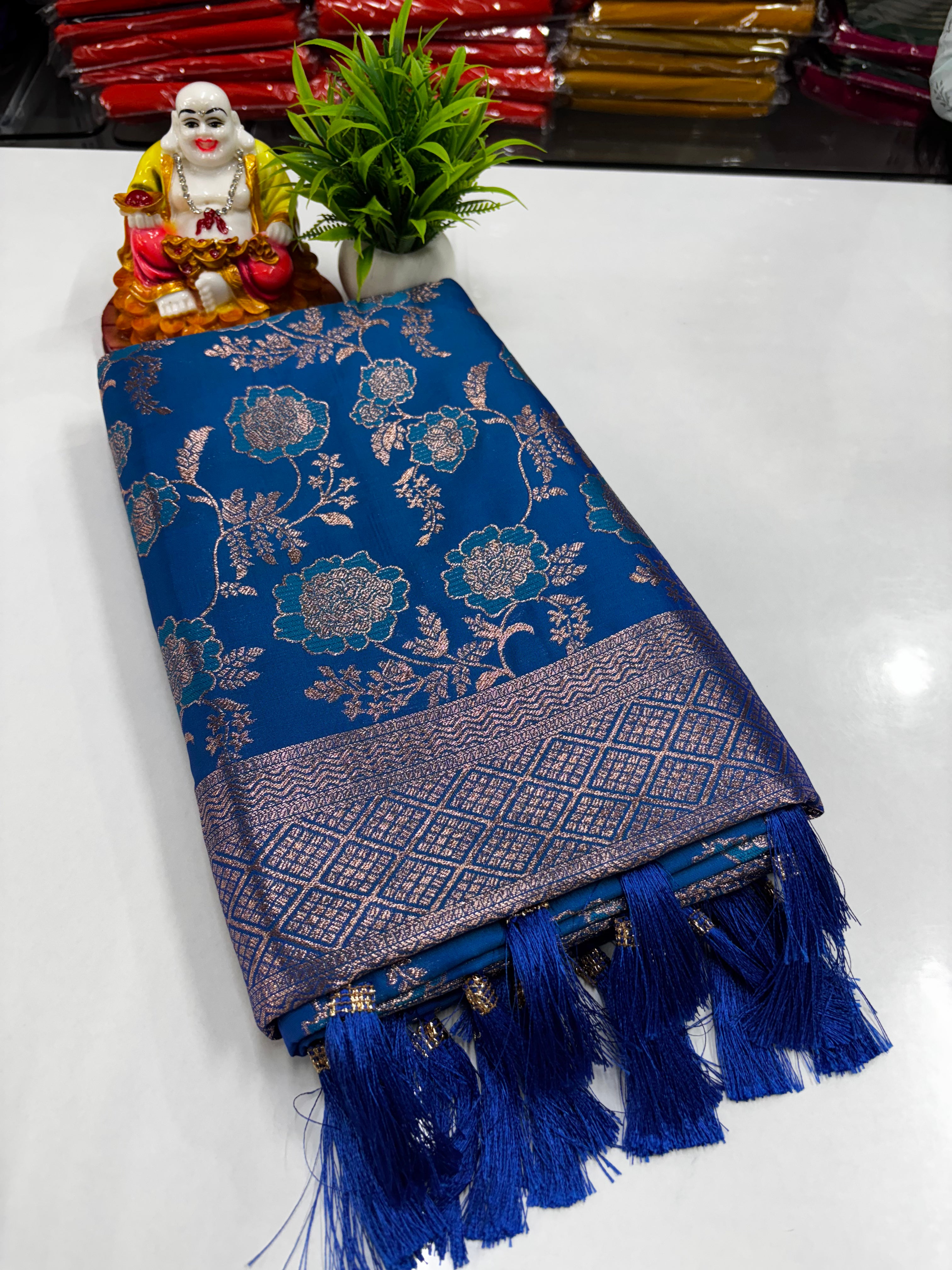 Semi Silk Saree with Elegant Meenakari & Floral Design