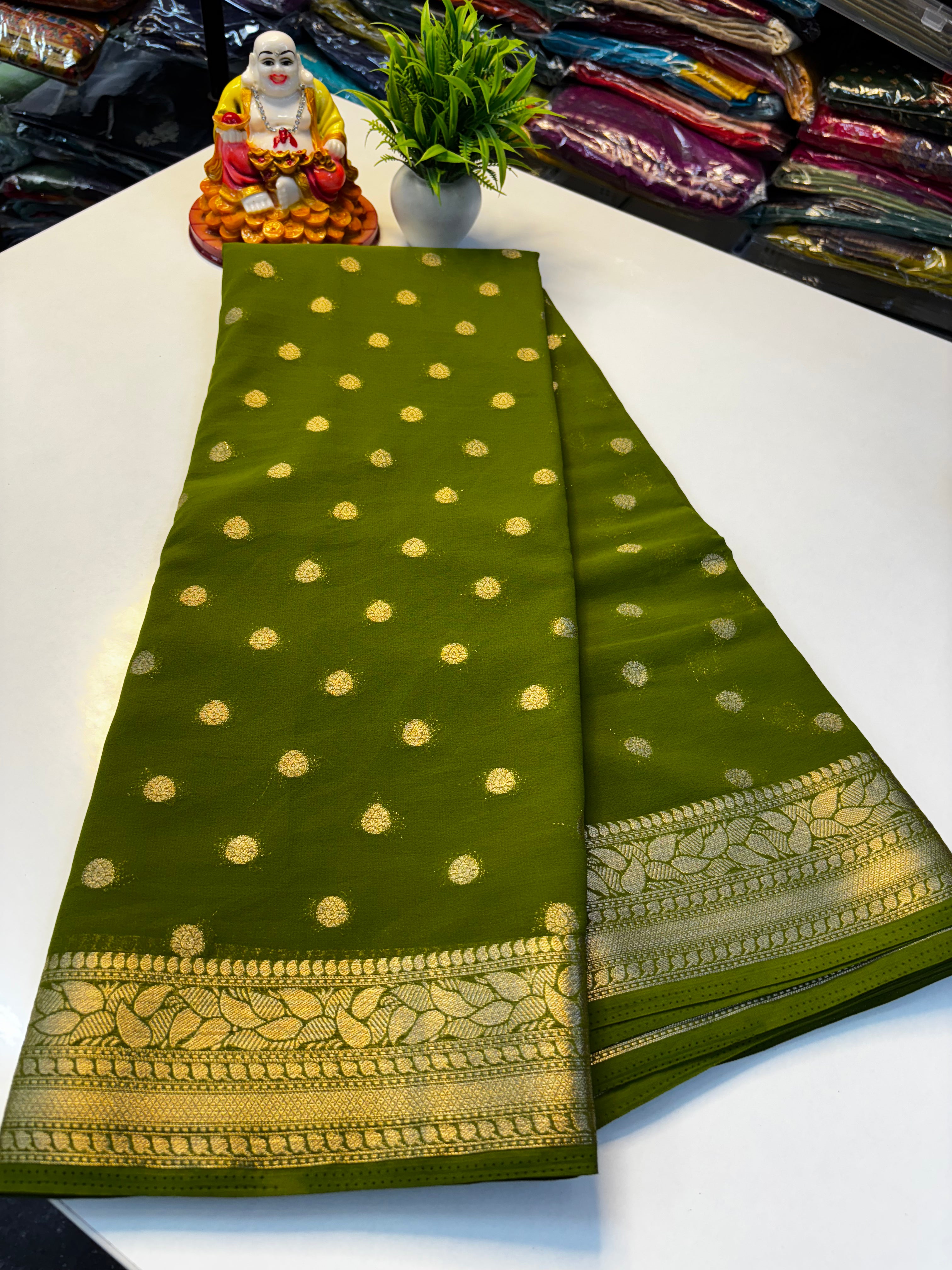 Beautiful Chiffon Saree with Buttas and Rich Pallu – Padmavathi Silks and Sarees