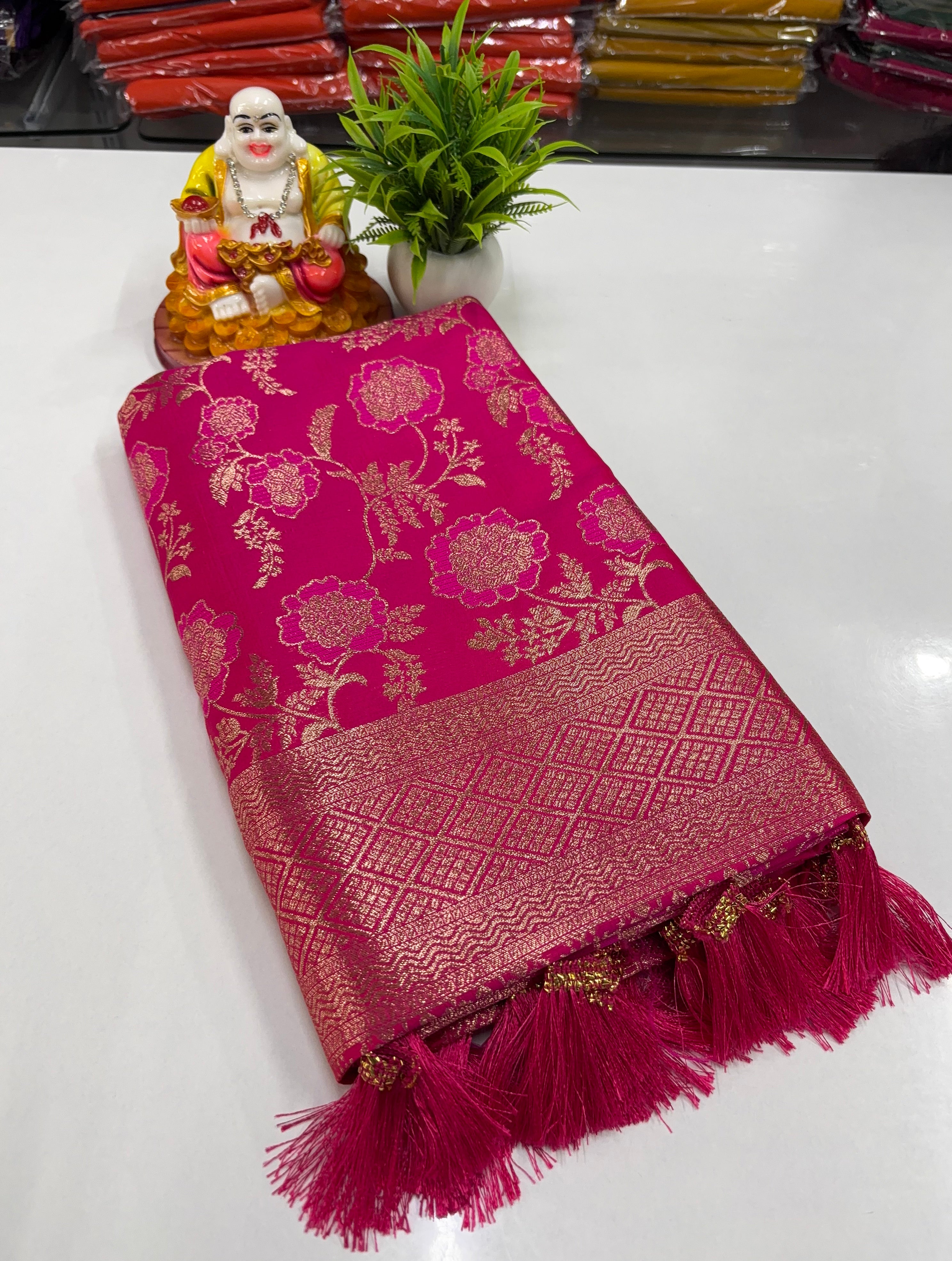 Semi Silk Saree with Elegant Meenakari & Floral Design