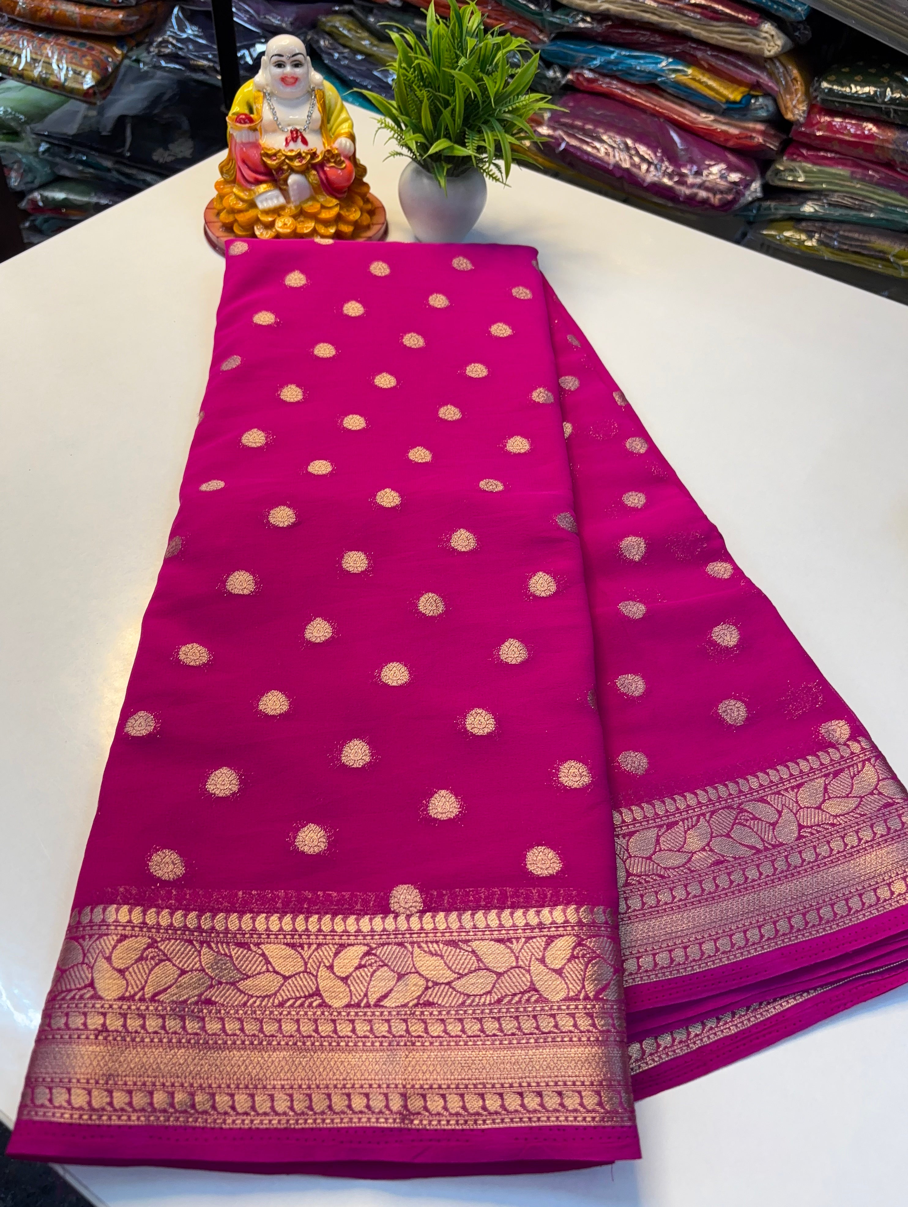 Beautiful Chiffon Saree with Buttas and Rich Pallu – Padmavathi Silks and Sarees