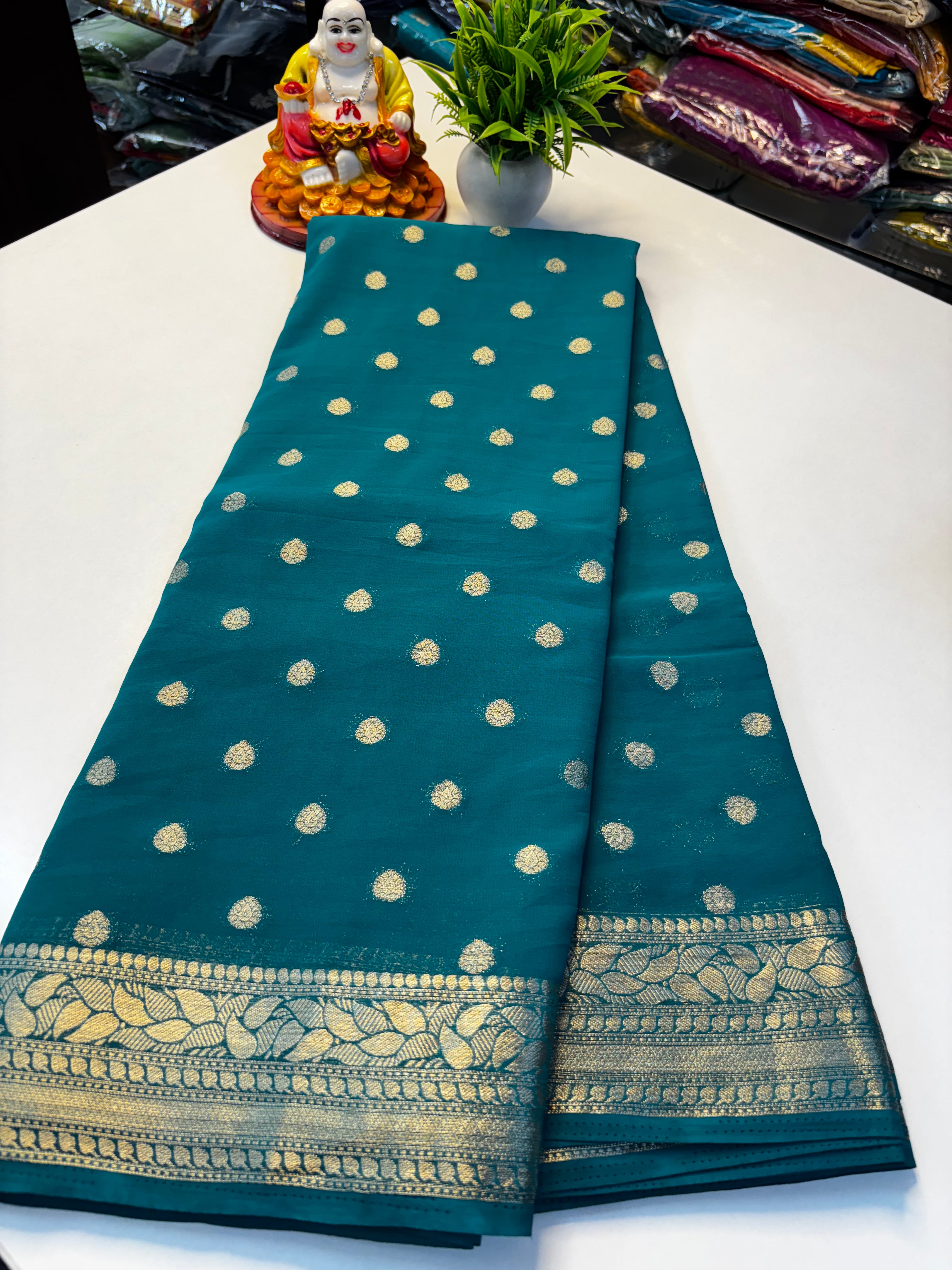 Beautiful Chiffon Saree with Buttas and Rich Pallu – Padmavathi Silks and Sarees