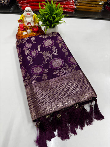 Semi Silk Saree with Elegant Meenakari & Floral Design
