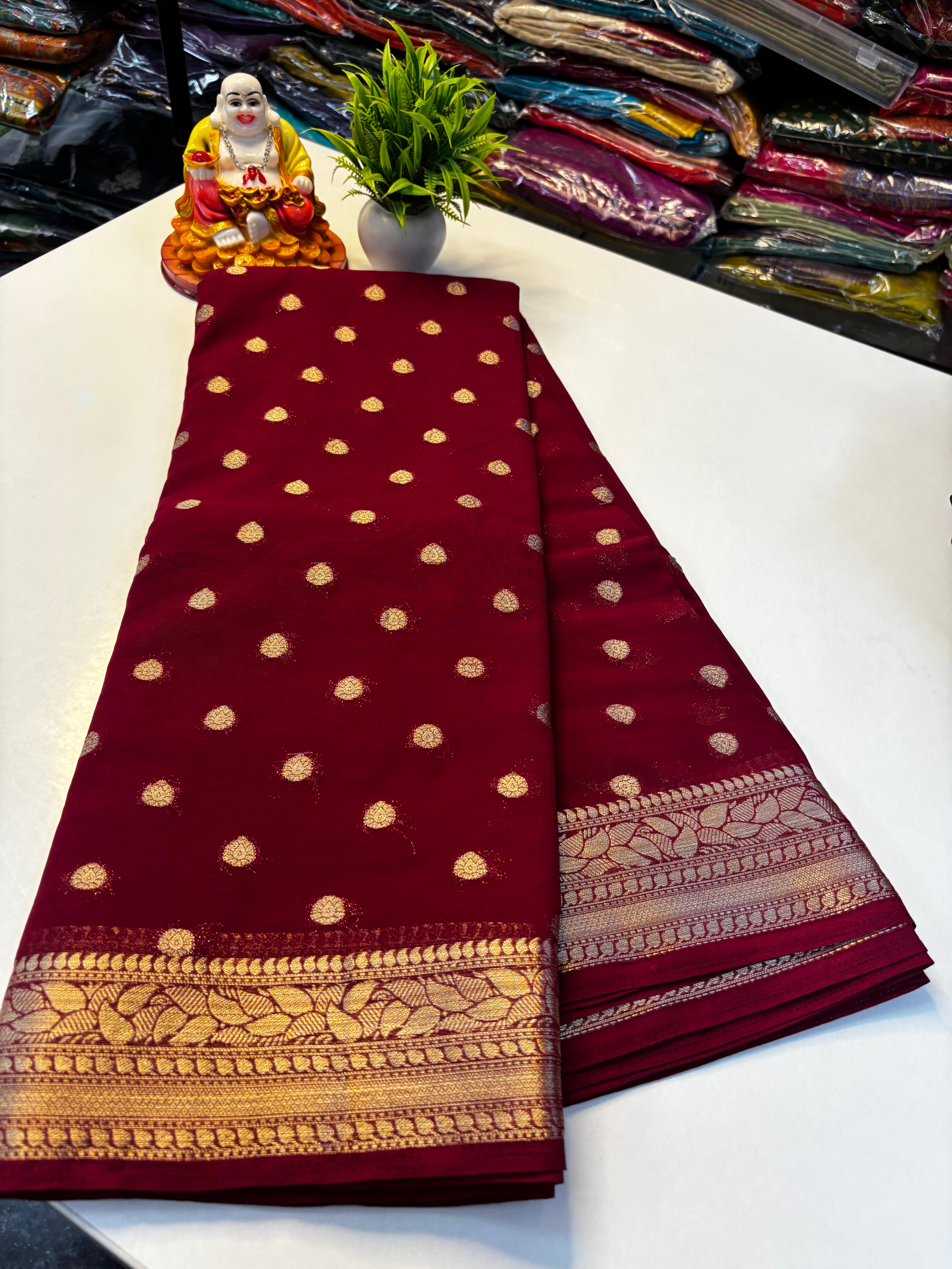 Beautiful Chiffon Saree with Buttas and Rich Pallu – Padmavathi Silks and Sarees