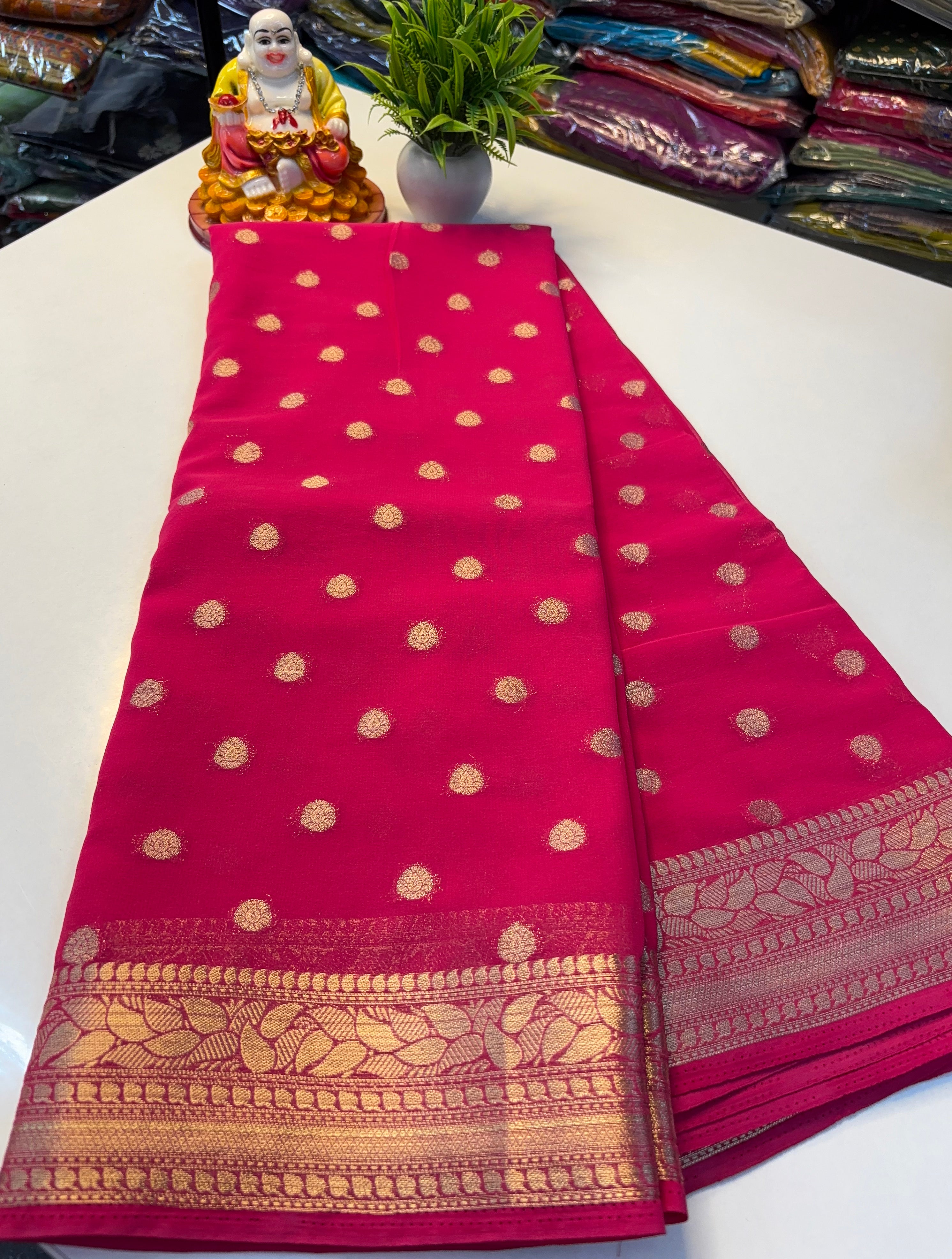 Beautiful Chiffon Saree with Buttas and Rich Pallu – Padmavathi Silks and Sarees