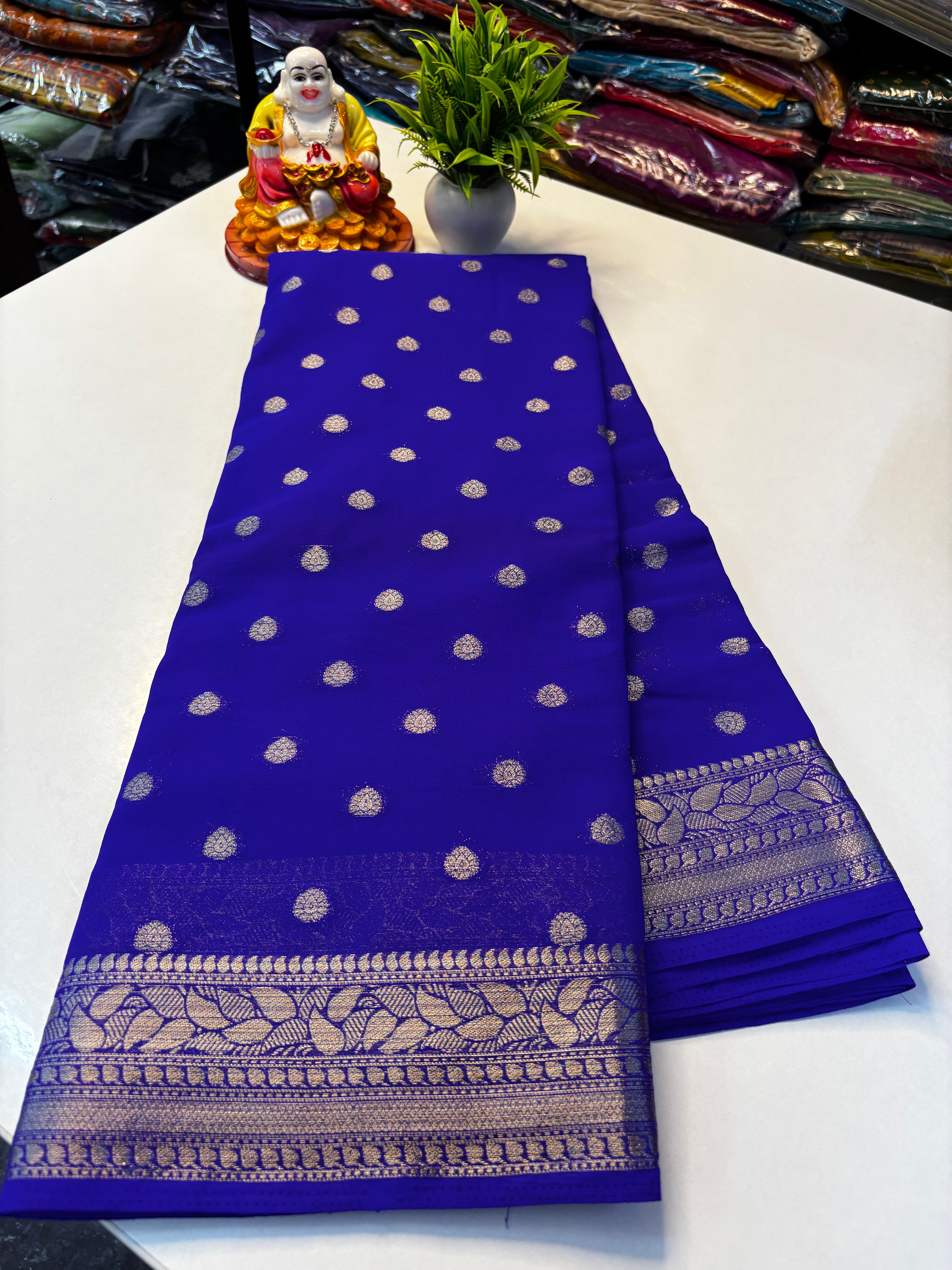 Beautiful Chiffon Saree with Buttas and Rich Pallu – Padmavathi Silks and Sarees