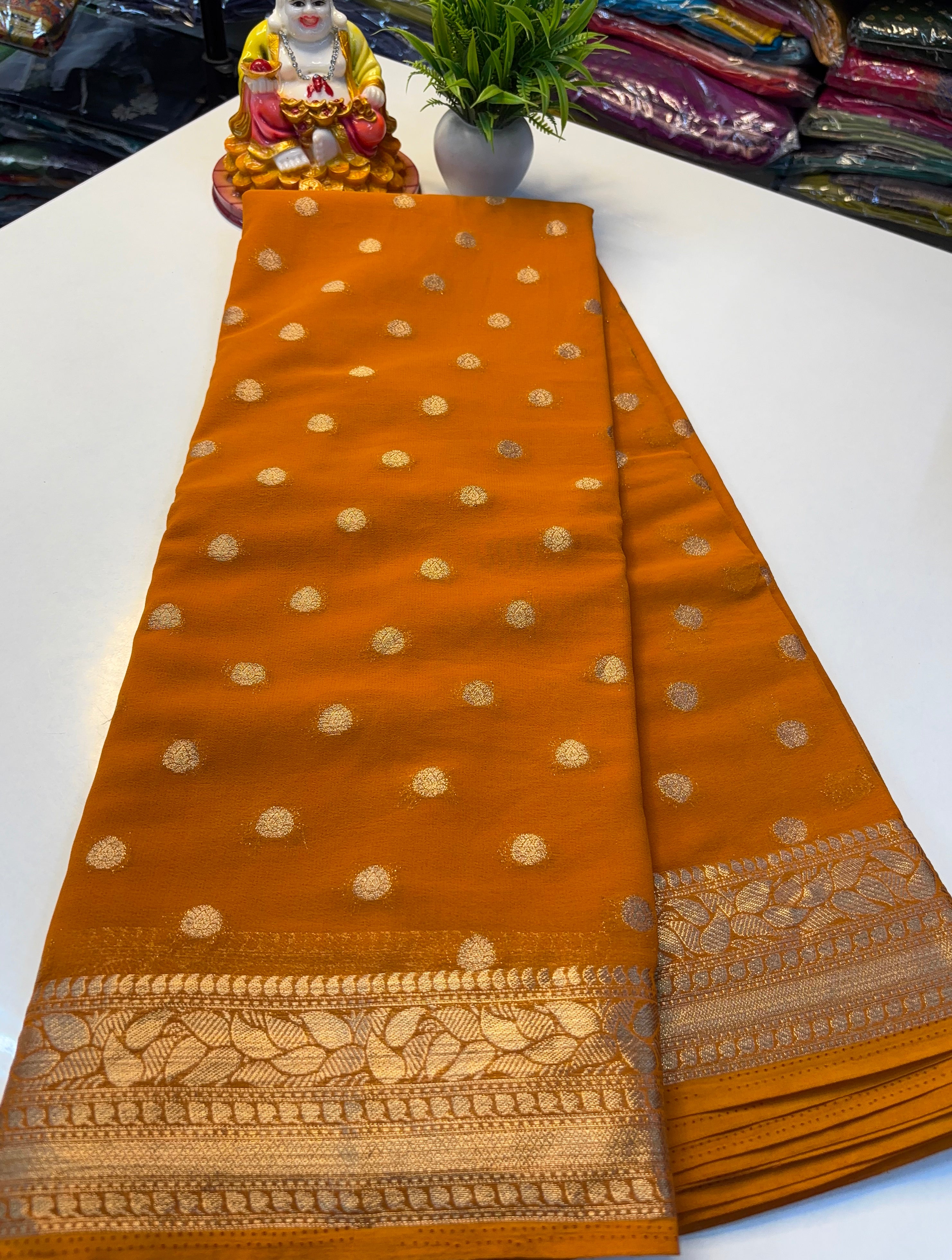 Beautiful Chiffon Saree with Buttas and Rich Pallu – Padmavathi Silks and Sarees