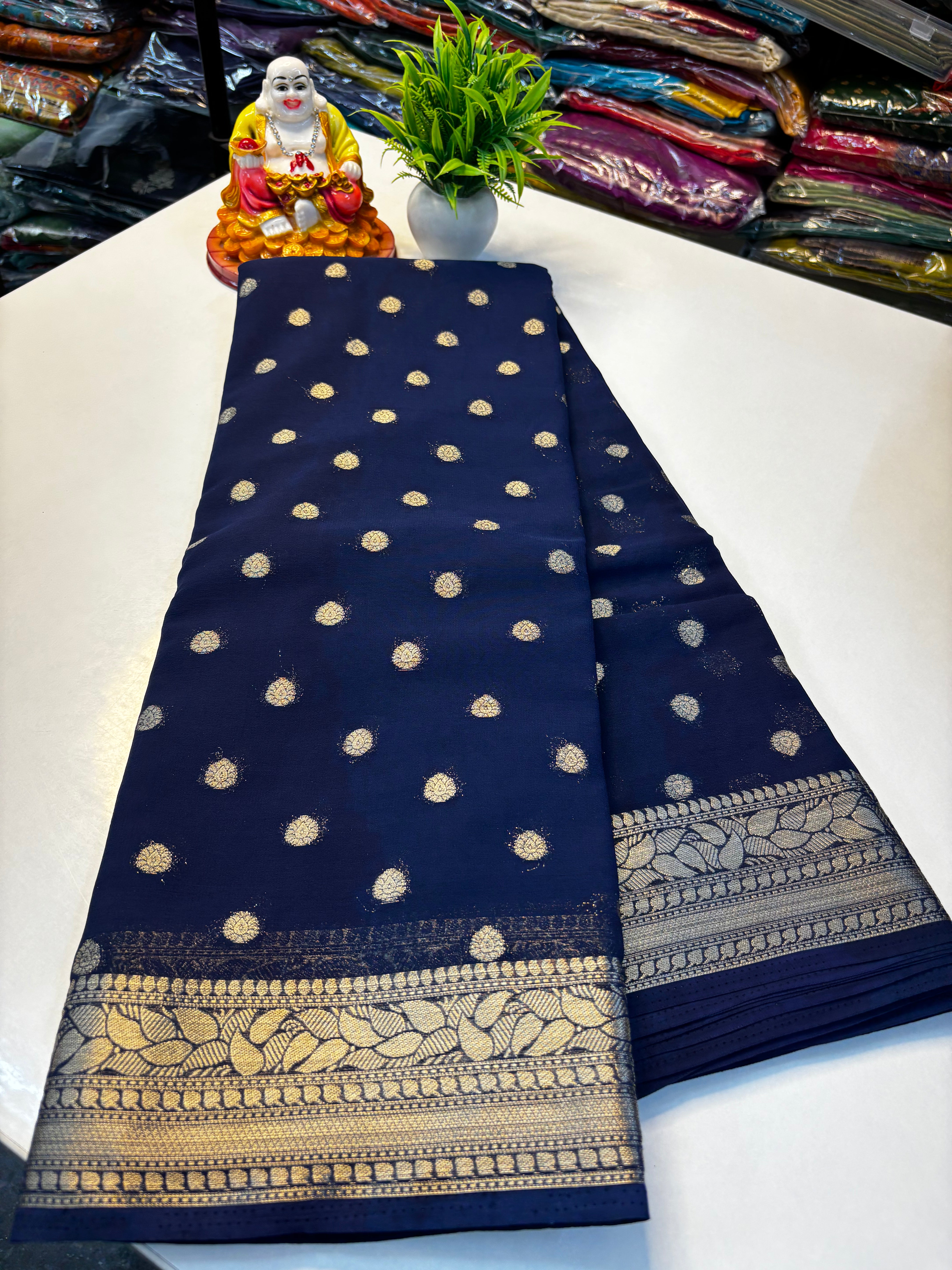 Beautiful Chiffon Saree with Buttas and Rich Pallu – Padmavathi Silks and Sarees