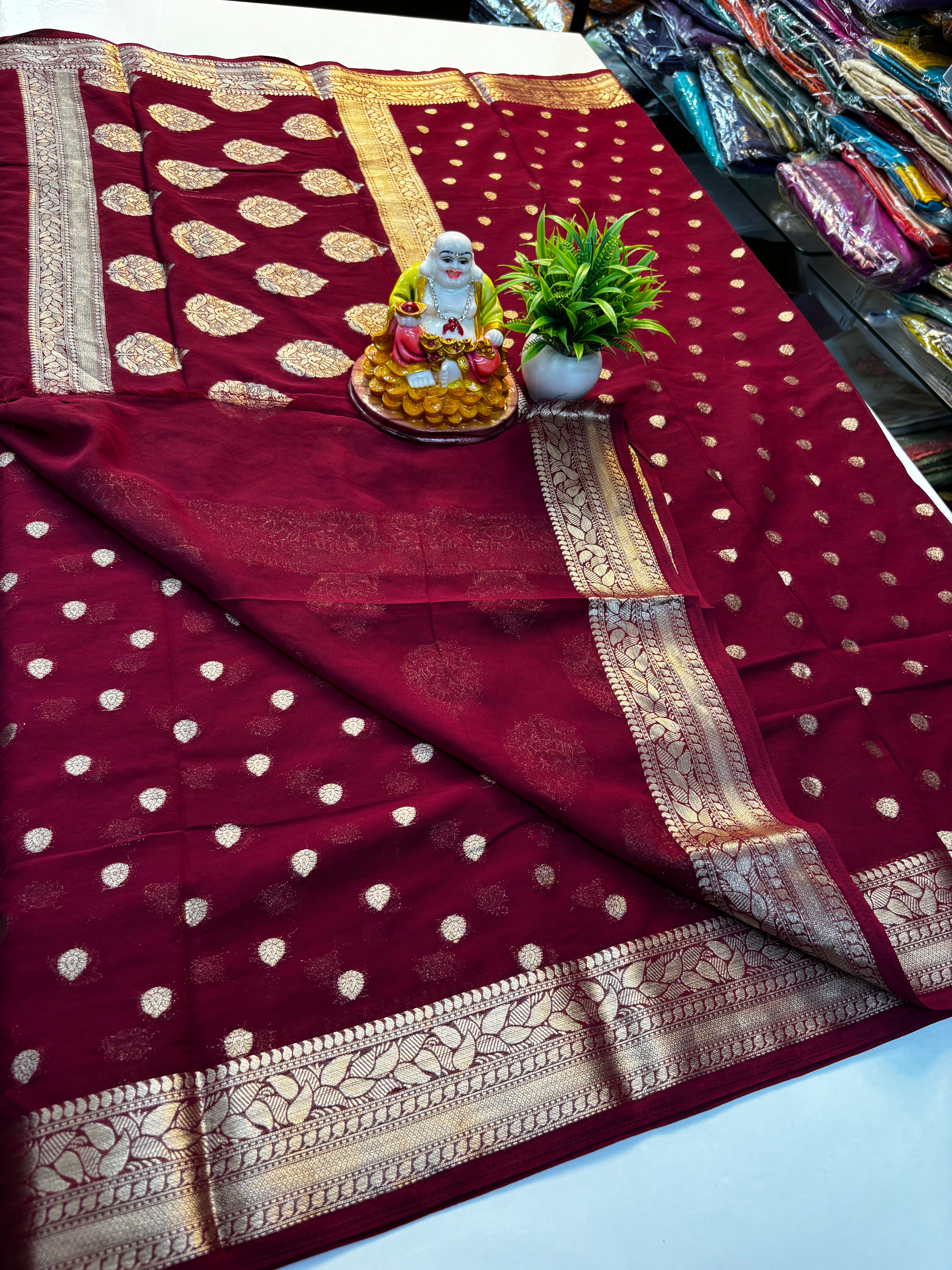 Beautiful Chiffon Saree with Buttas and Rich Pallu – Padmavathi Silks and Sarees
