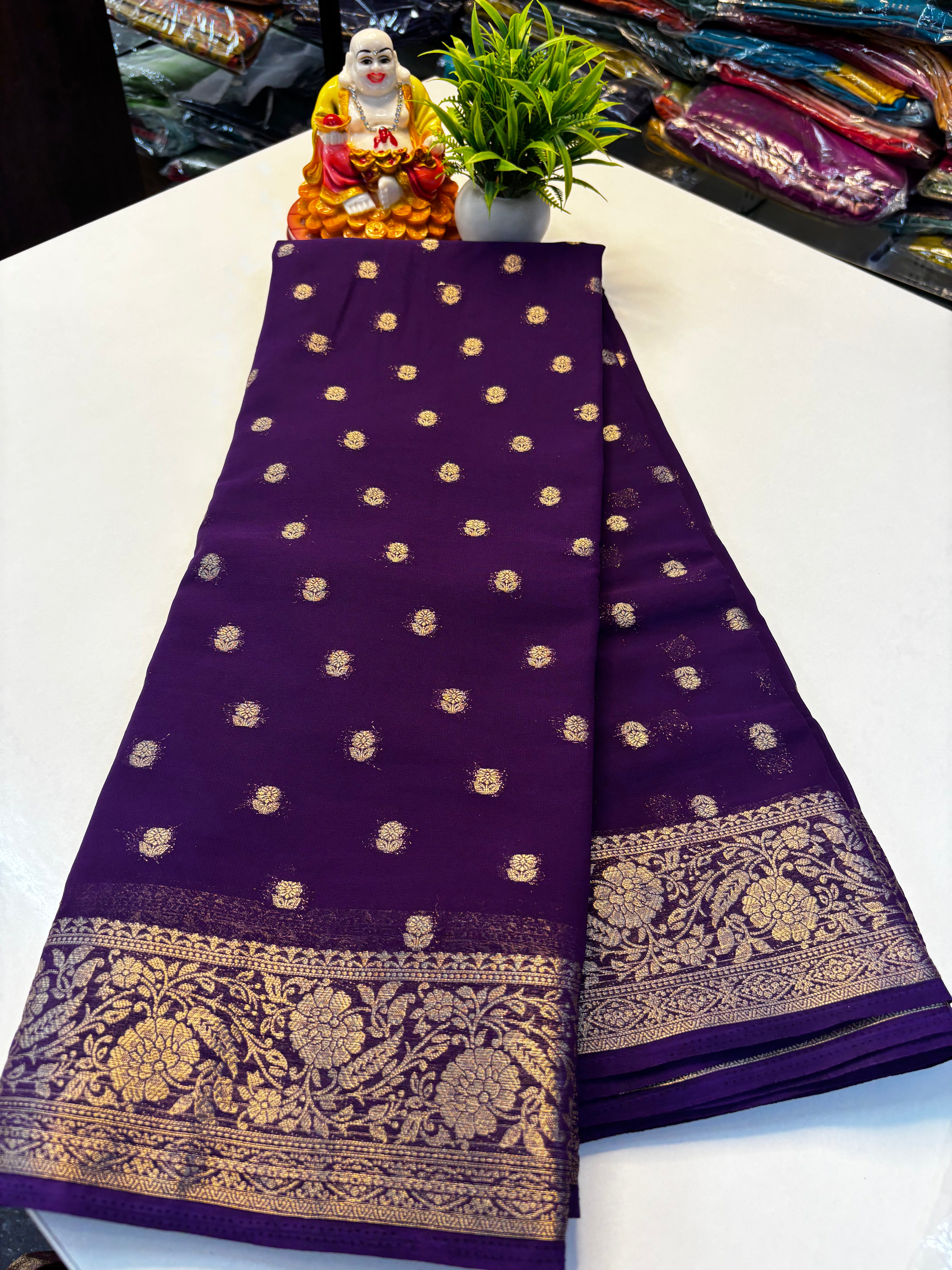 Beautiful Chiffon Saree with Buttas and Rich Pallu – Padmavathi Silks and Sarees