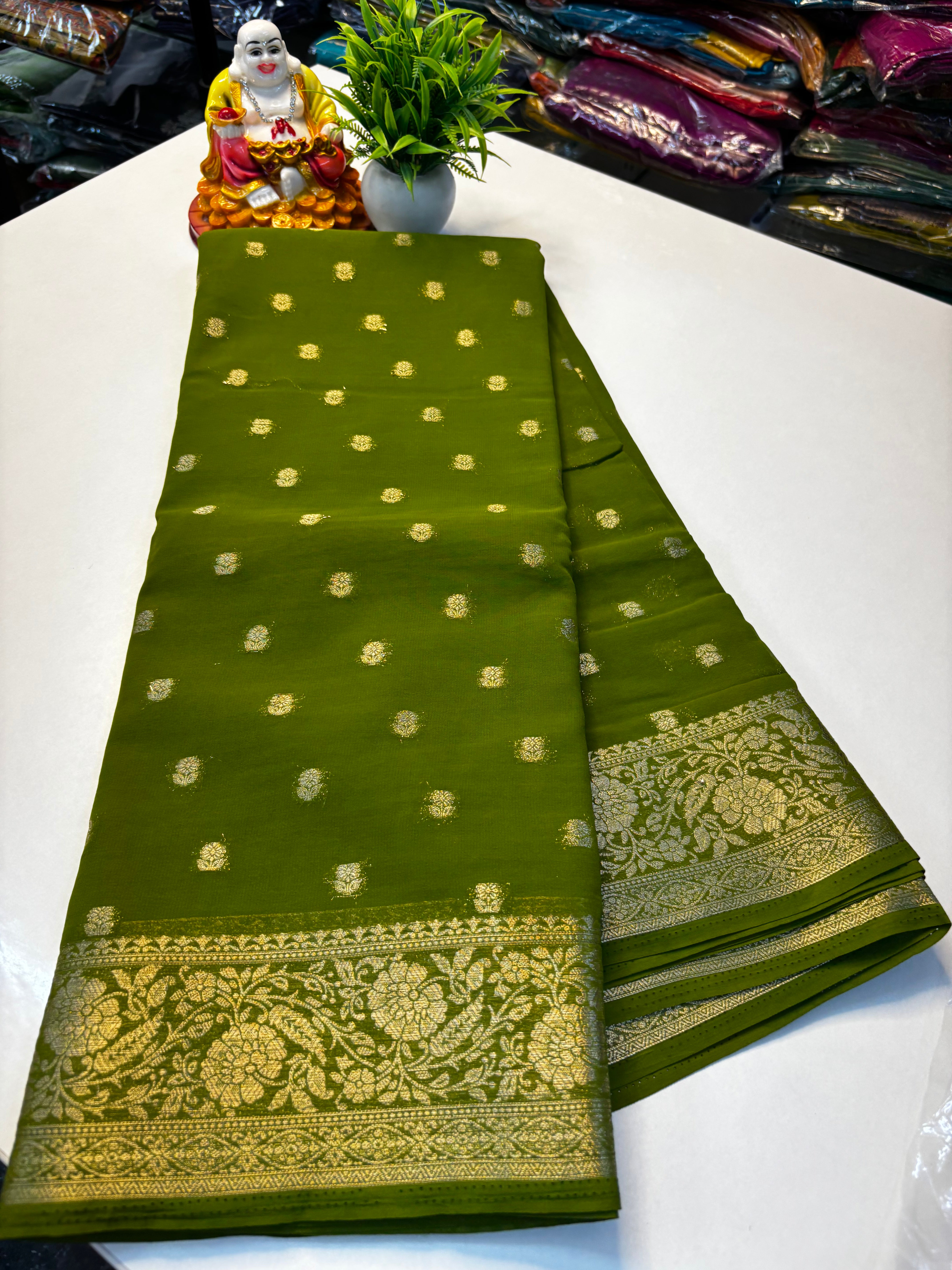 Beautiful Chiffon Saree with Buttas and Rich Pallu – Padmavathi Silks and Sarees