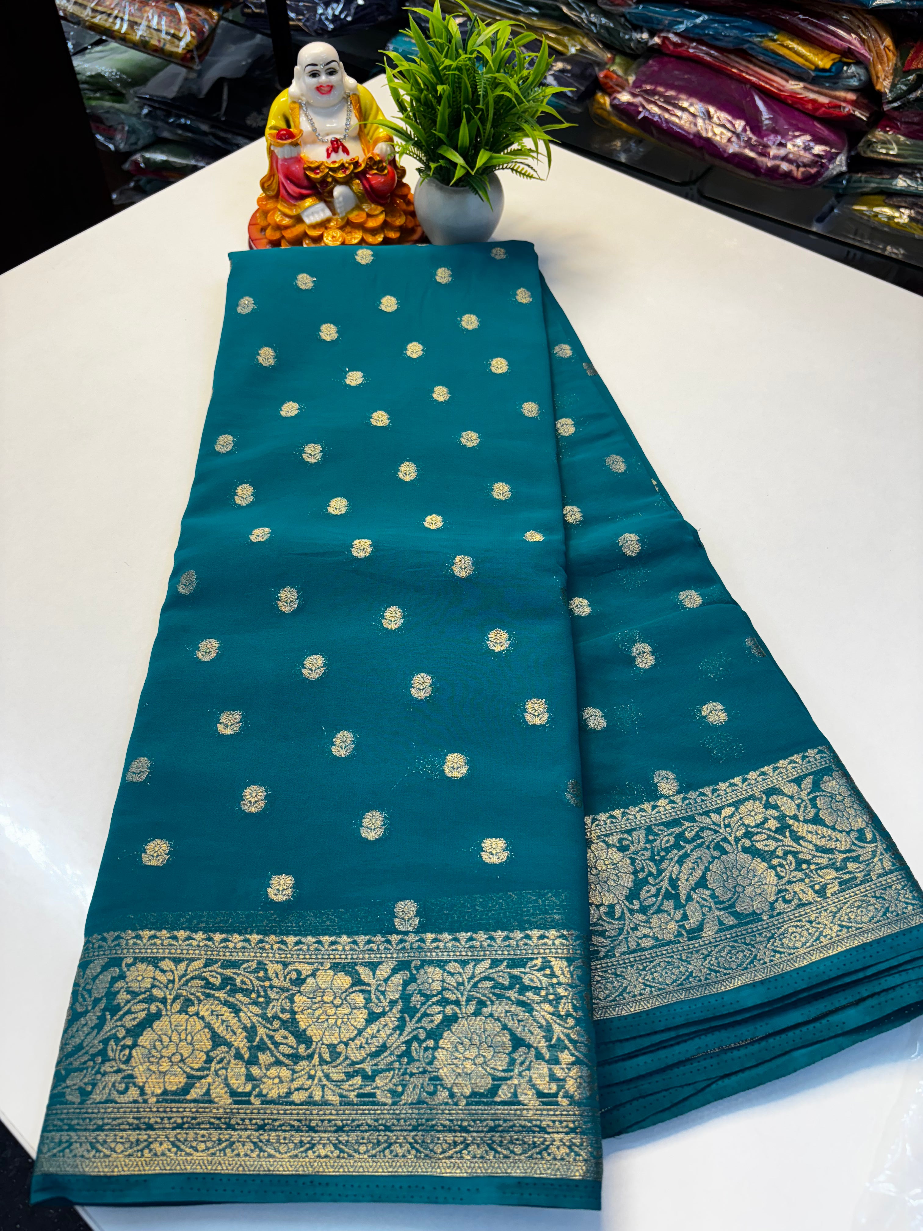 Beautiful Chiffon Saree with Buttas and Rich Pallu – Padmavathi Silks and Sarees