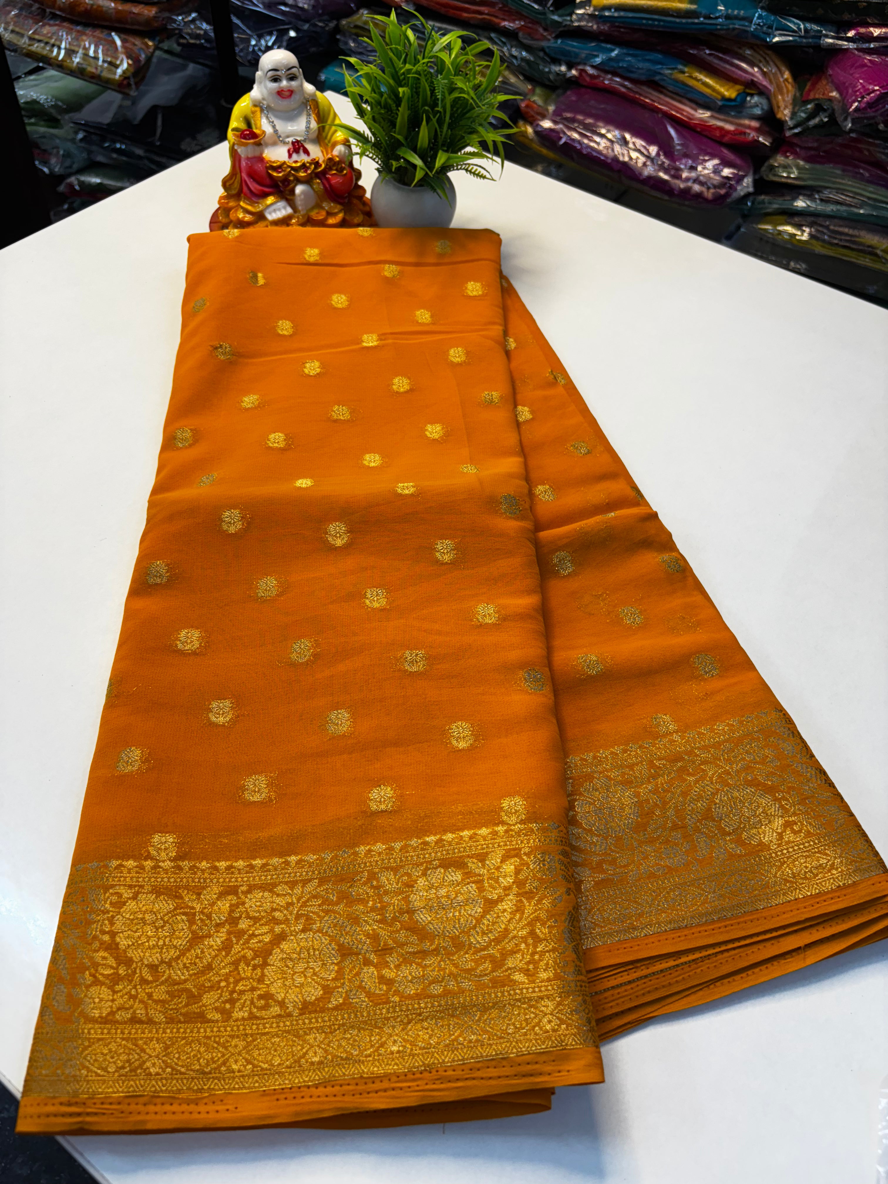 Beautiful Chiffon Saree with Buttas and Rich Pallu – Padmavathi Silks and Sarees