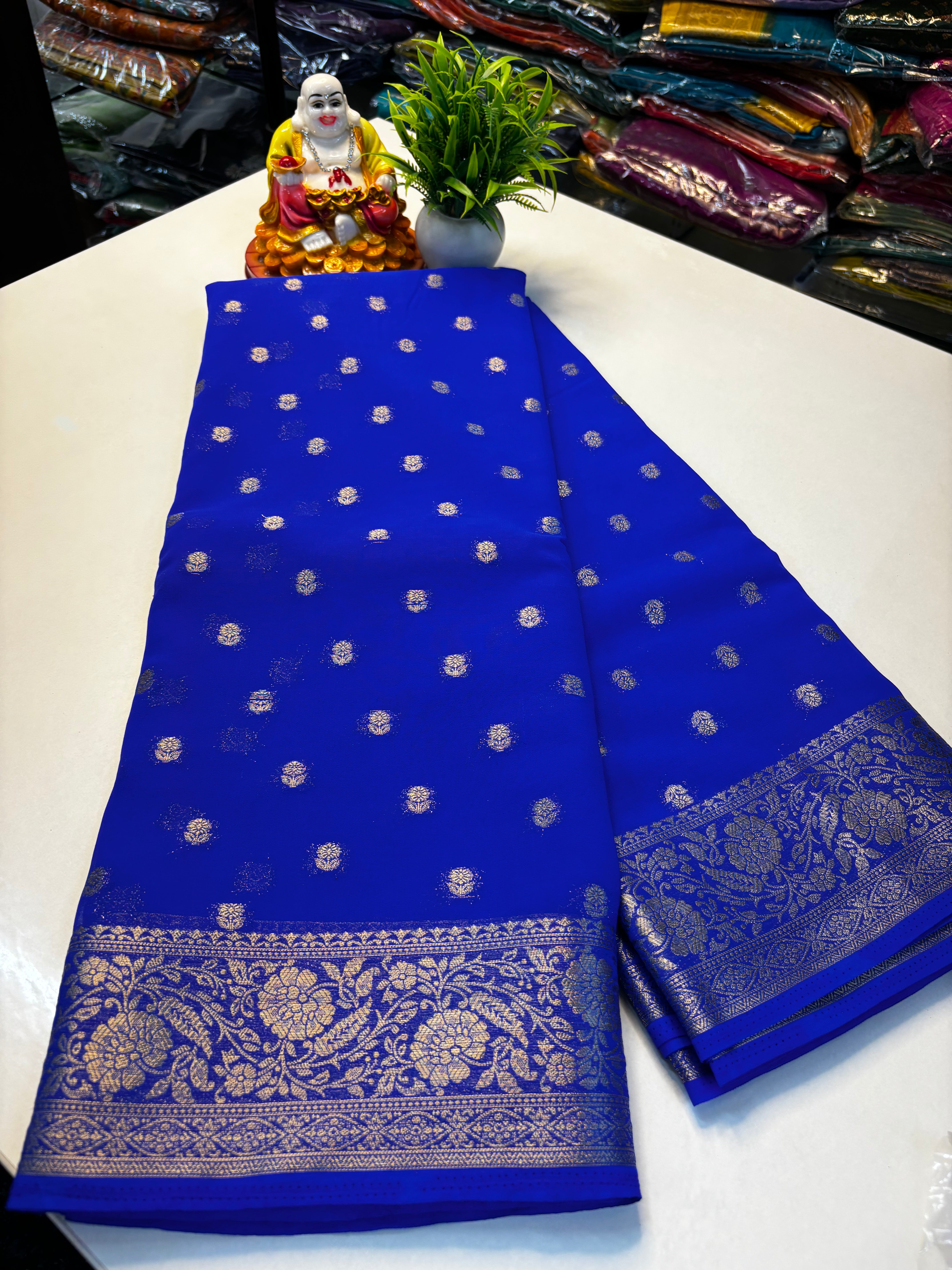 Beautiful Chiffon Saree with Buttas and Rich Pallu – Padmavathi Silks and Sarees