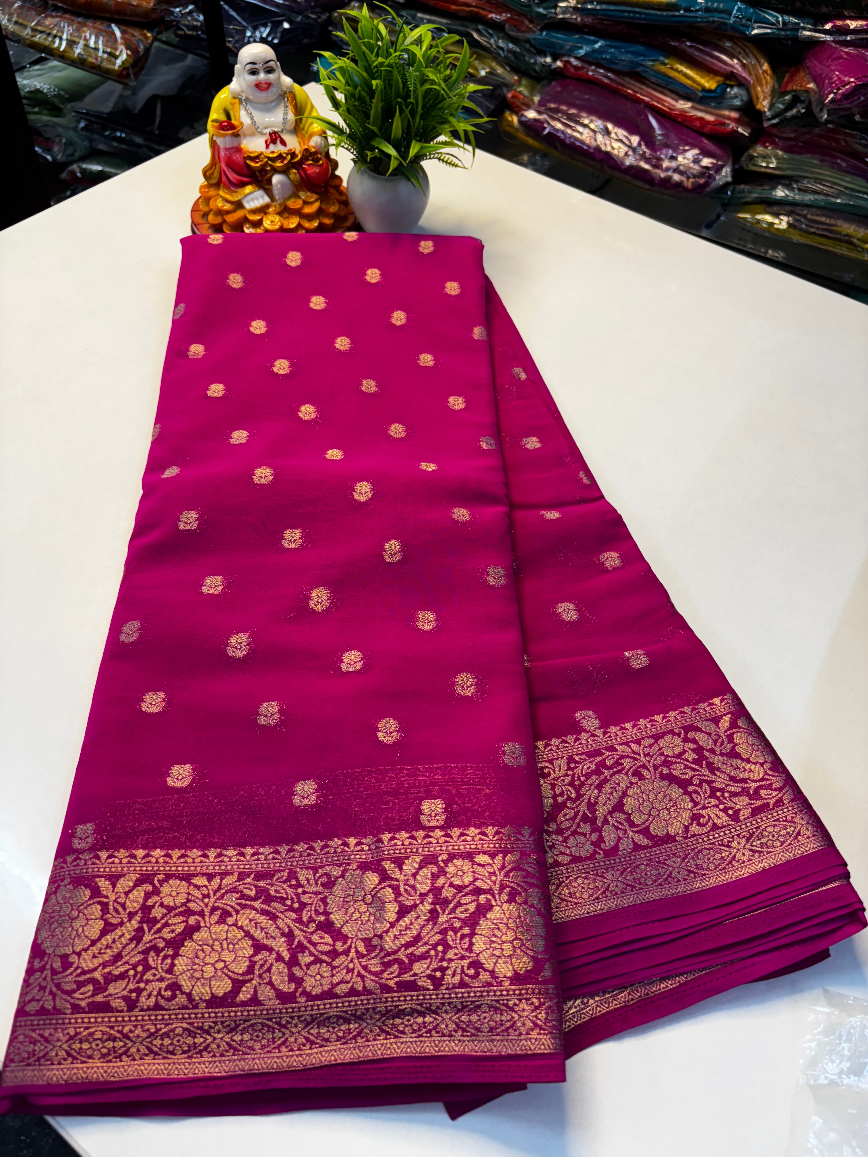 Beautiful Chiffon Saree with Buttas and Rich Pallu – Padmavathi Silks and Sarees
