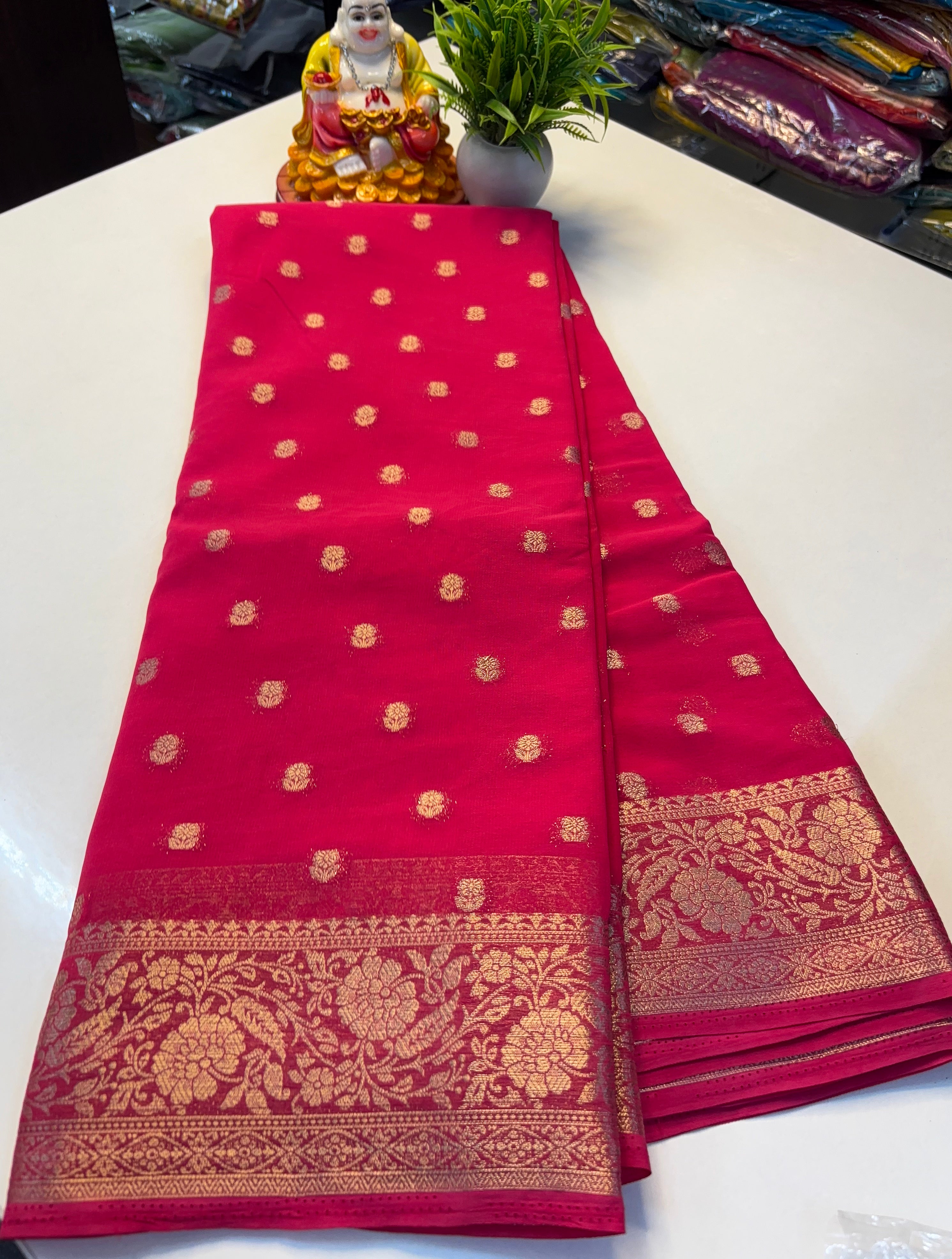 Beautiful Chiffon Saree with Buttas and Rich Pallu – Padmavathi Silks and Sarees