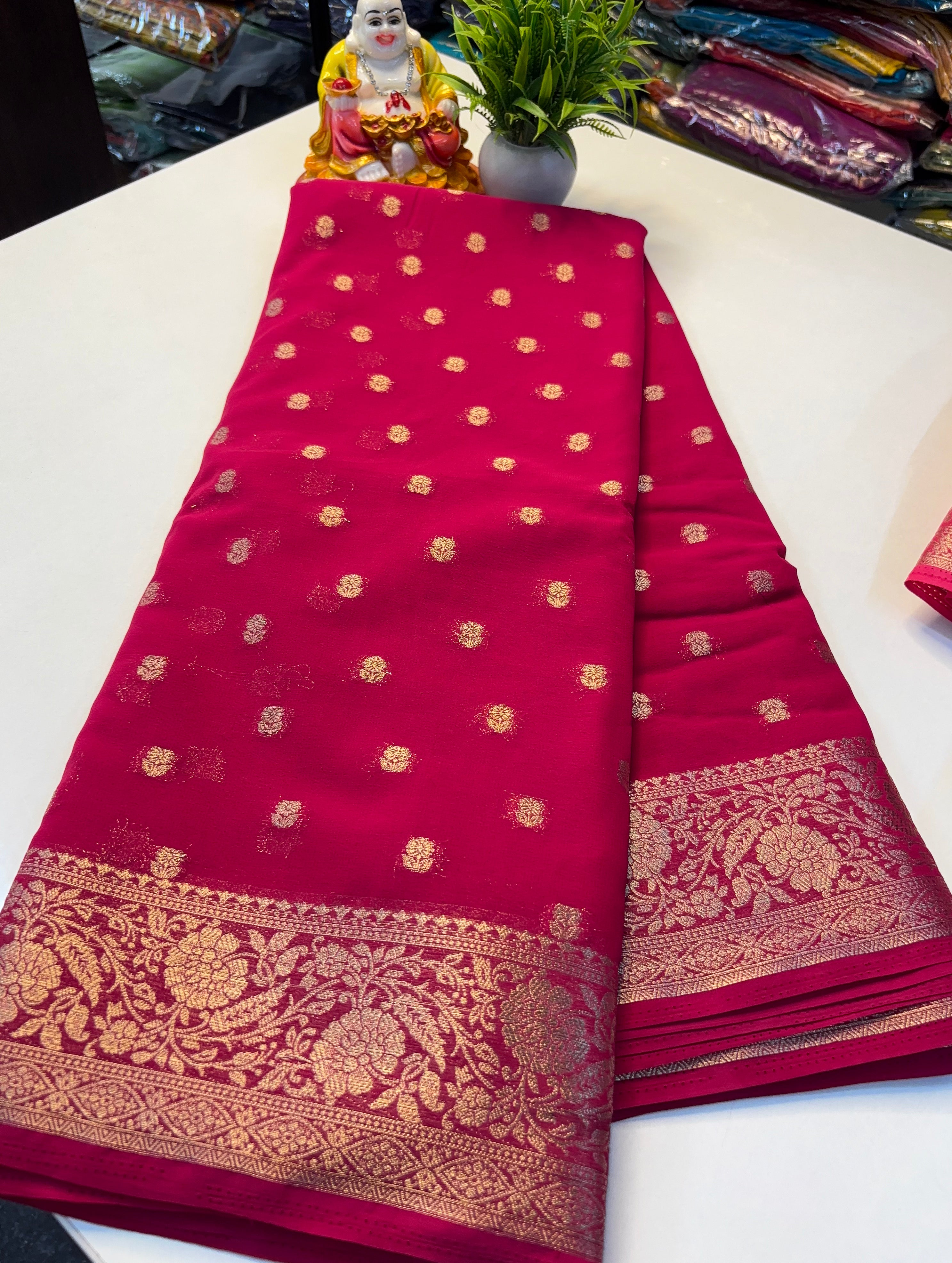Beautiful Chiffon Saree with Buttas and Rich Pallu – Padmavathi Silks and Sarees