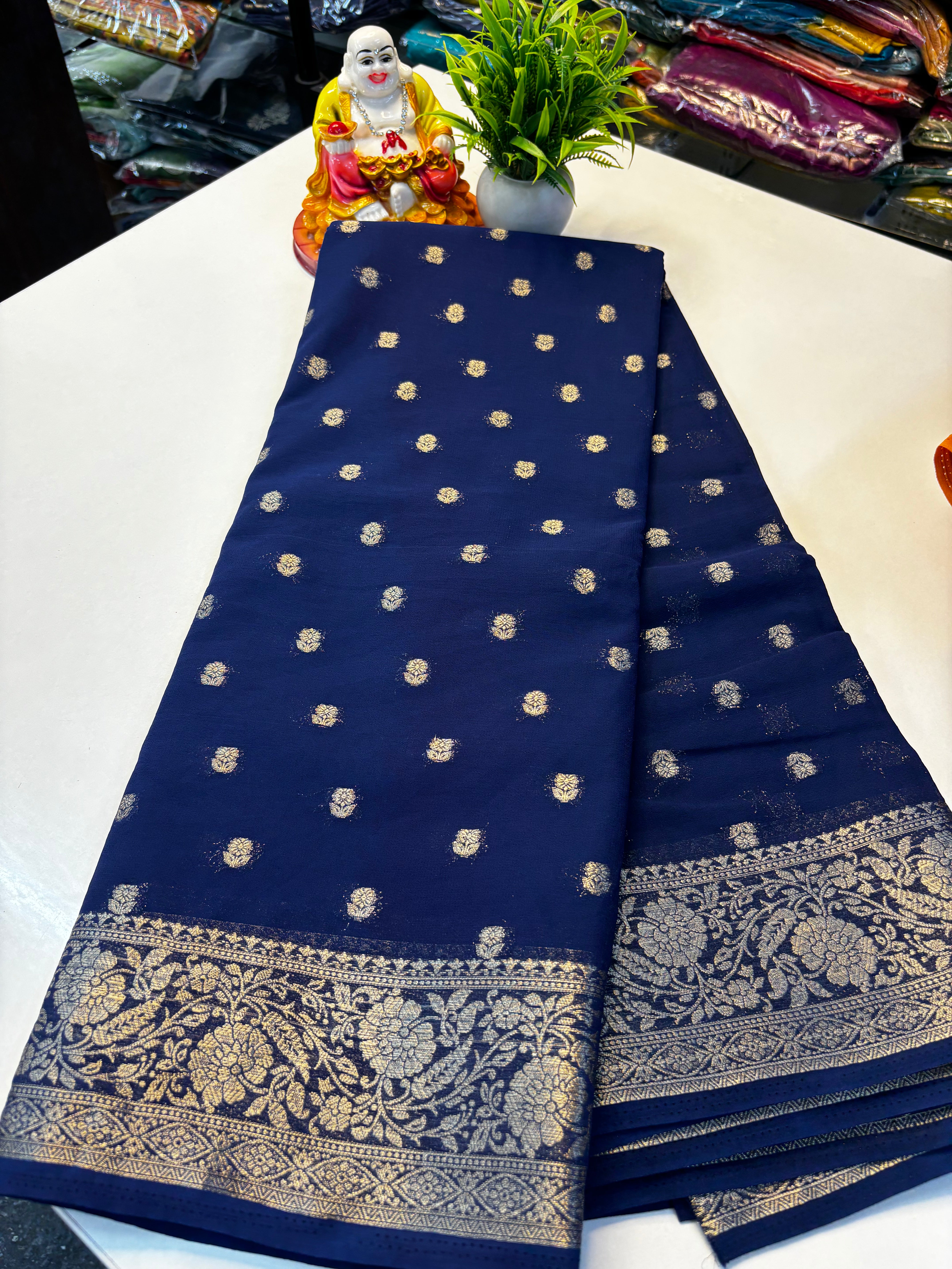Beautiful Chiffon Saree with Buttas and Rich Pallu – Padmavathi Silks and Sarees