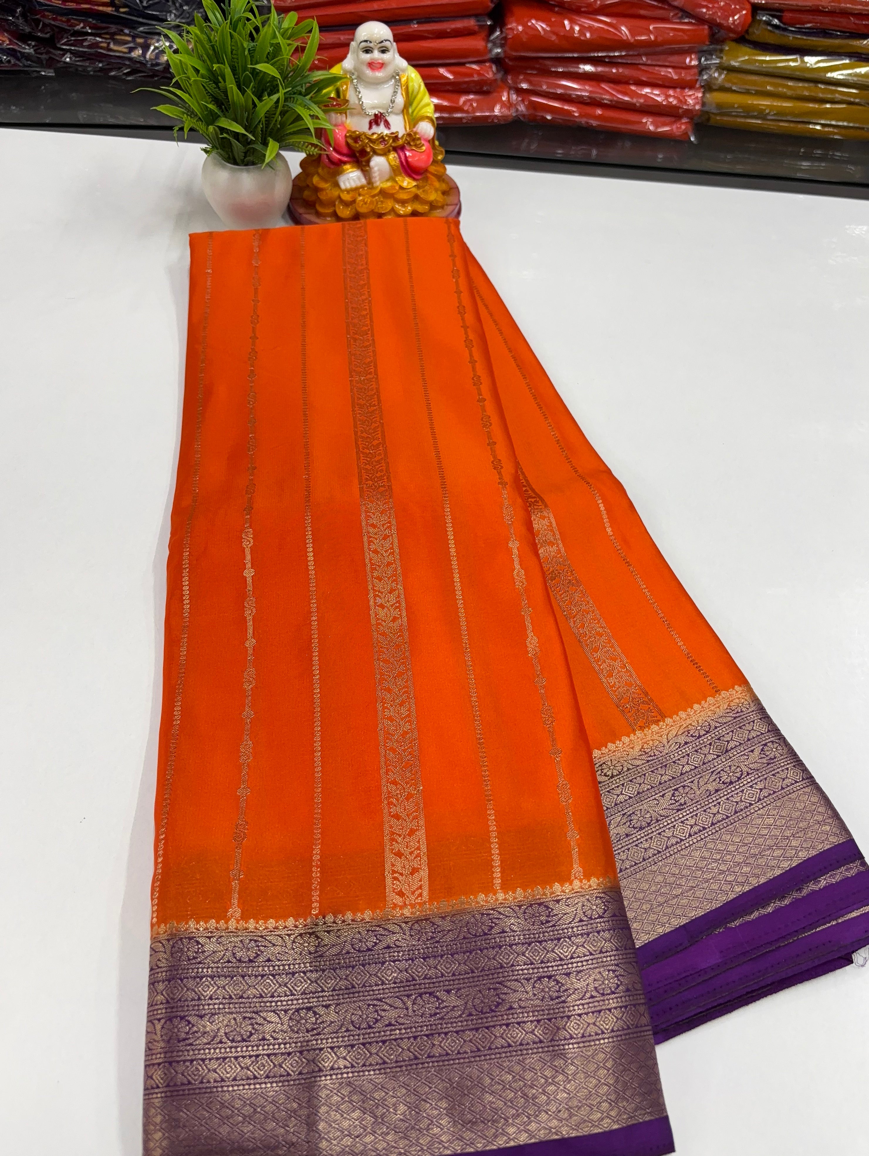 Premium Mysore Crepe Silk Saree with rich pallu and butta blouse