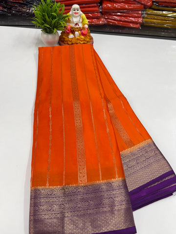 Premium Mysore Crepe Silk Saree with rich pallu and butta blouse