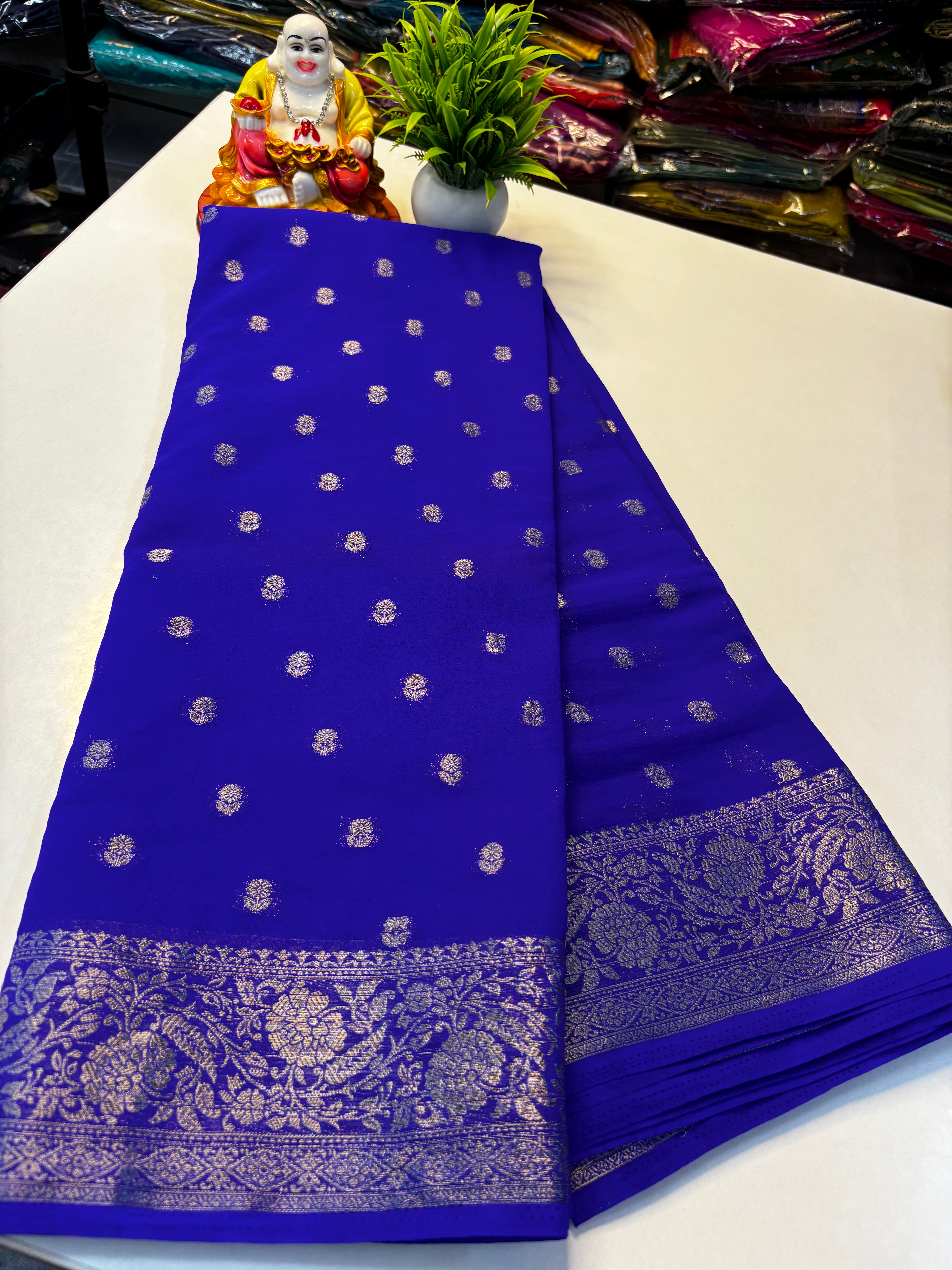 Beautiful Chiffon Saree with Buttas and Rich Pallu – Padmavathi Silks and Sarees
