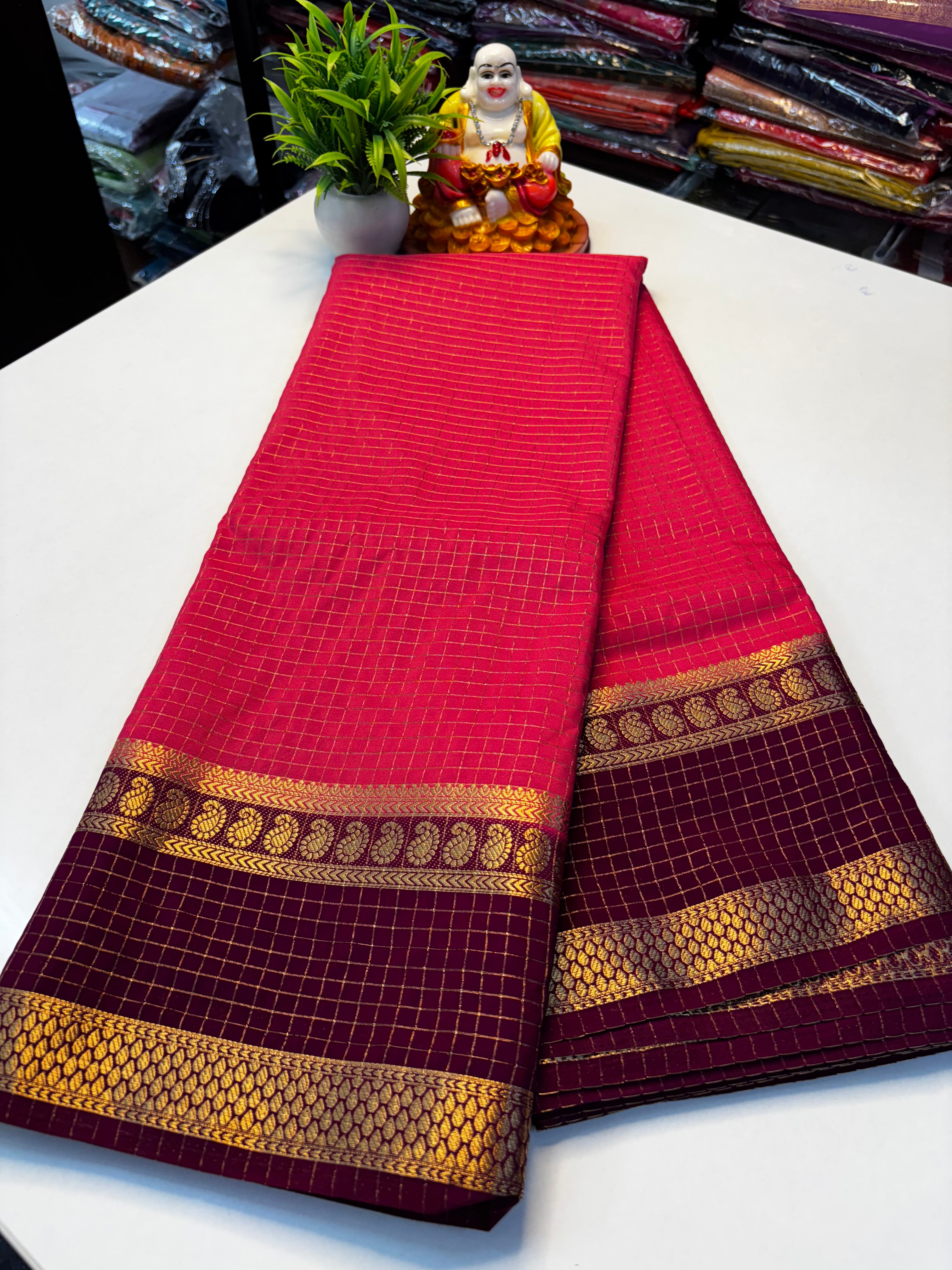 Premium Mysore Crepe Silk Saree with Mango Bentex Border