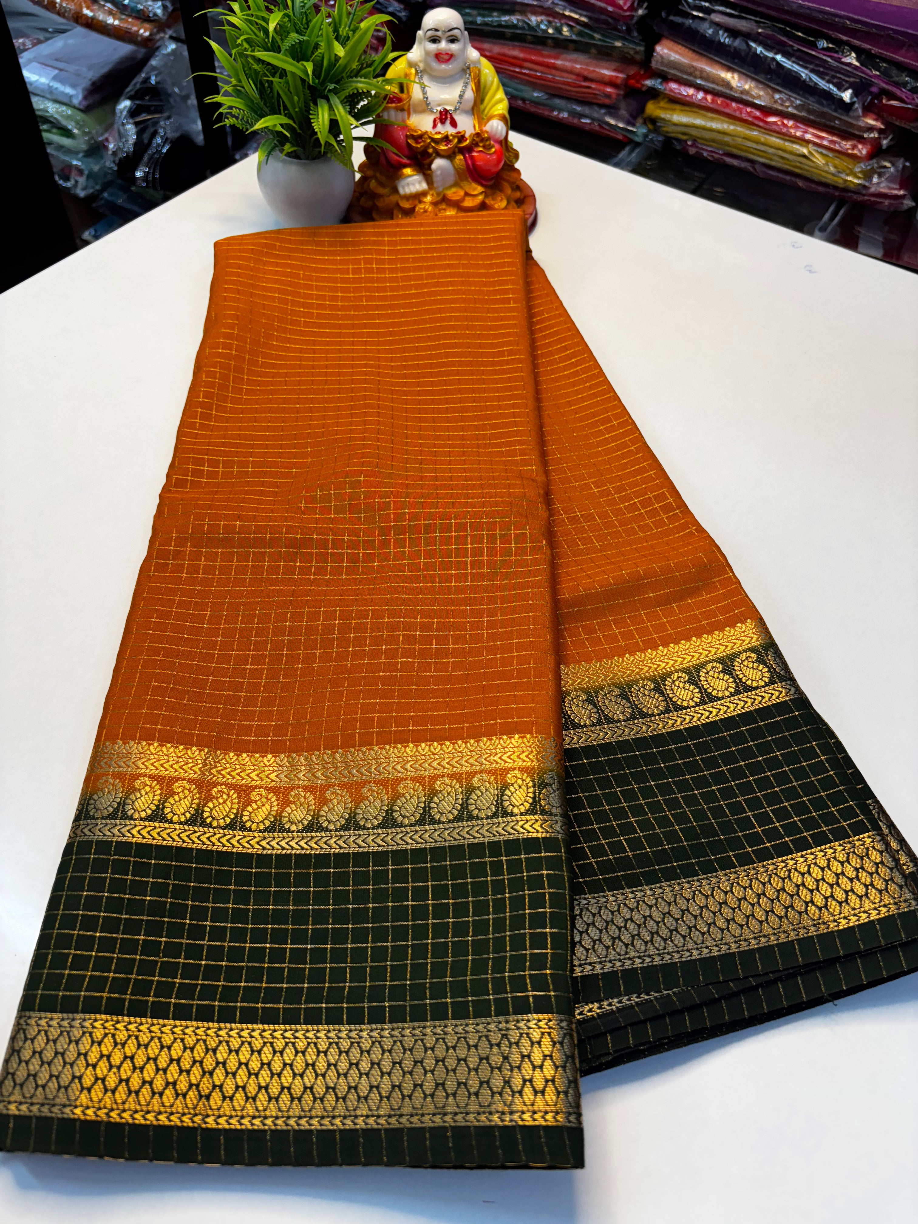 Premium Mysore Crepe Silk Saree with Mango Bentex Border