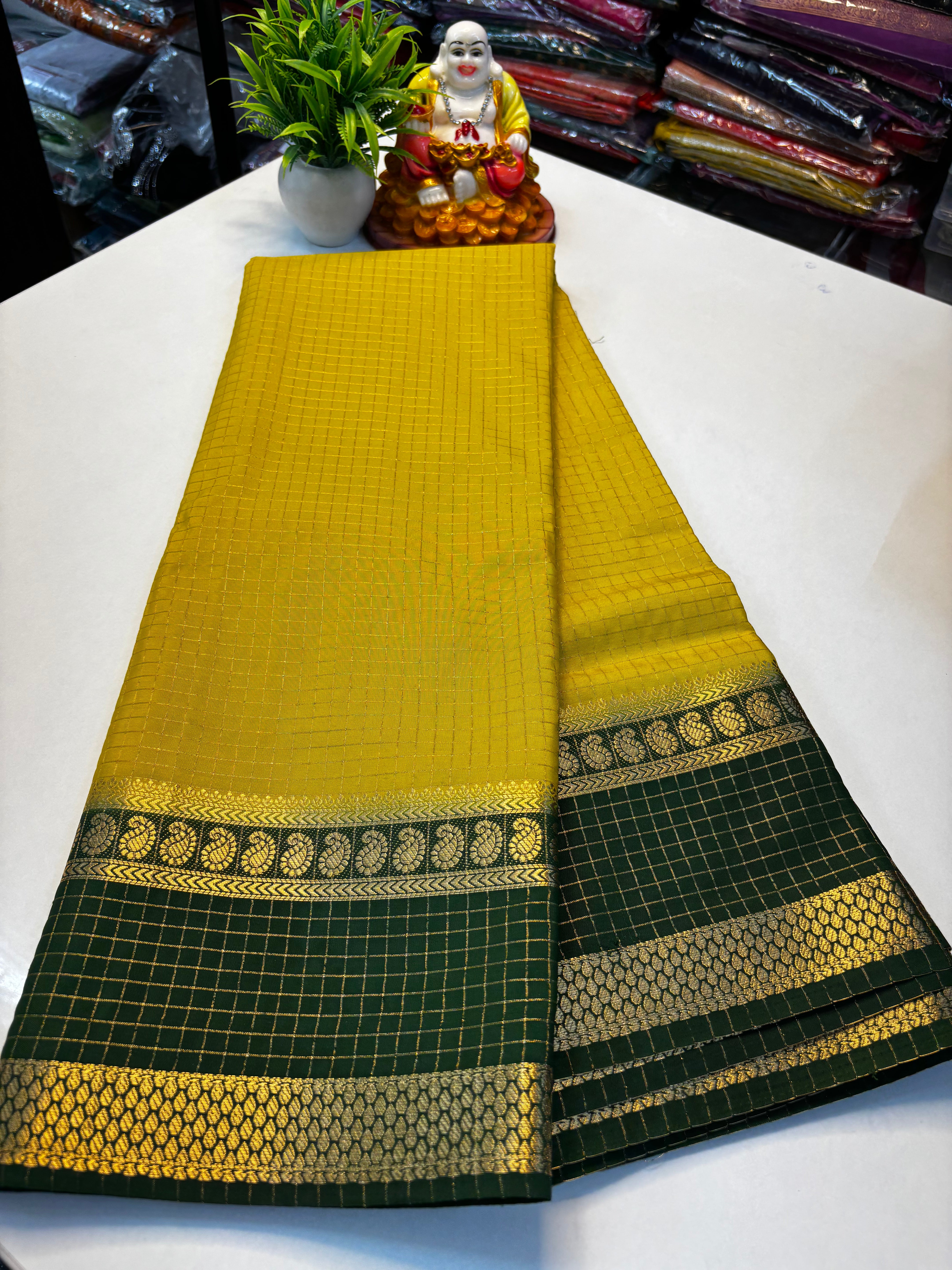 Premium Mysore Crepe Silk Saree with Mango Bentex Border