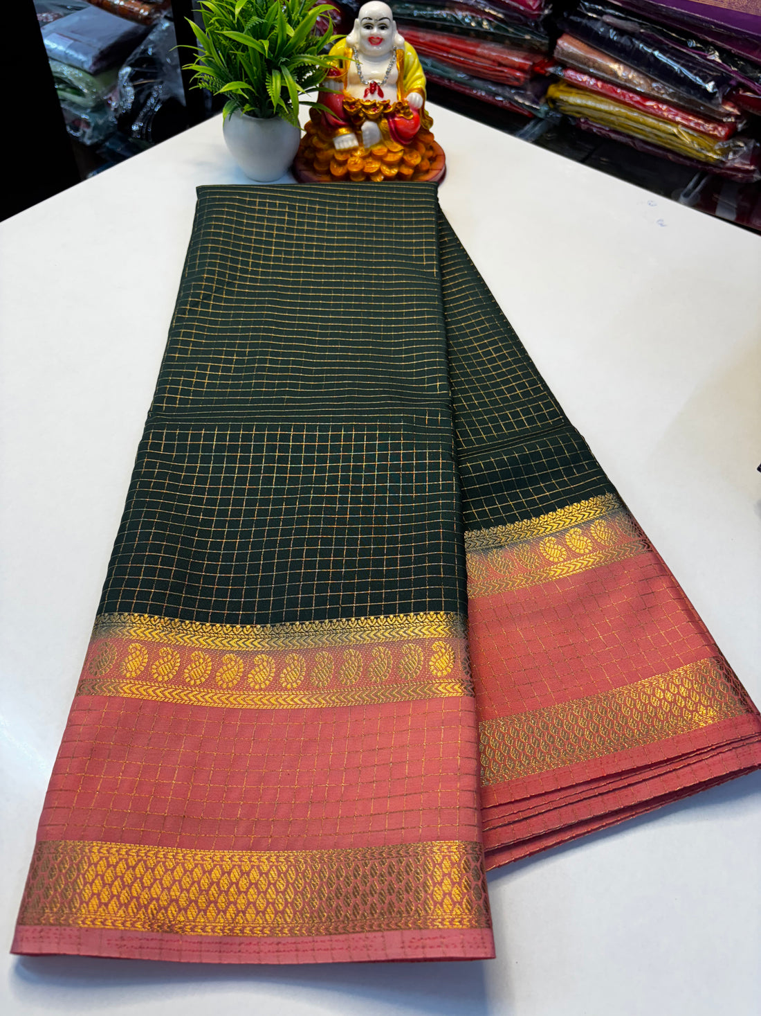 Premium Mysore Crepe Silk Saree with Mango Bentex Border
