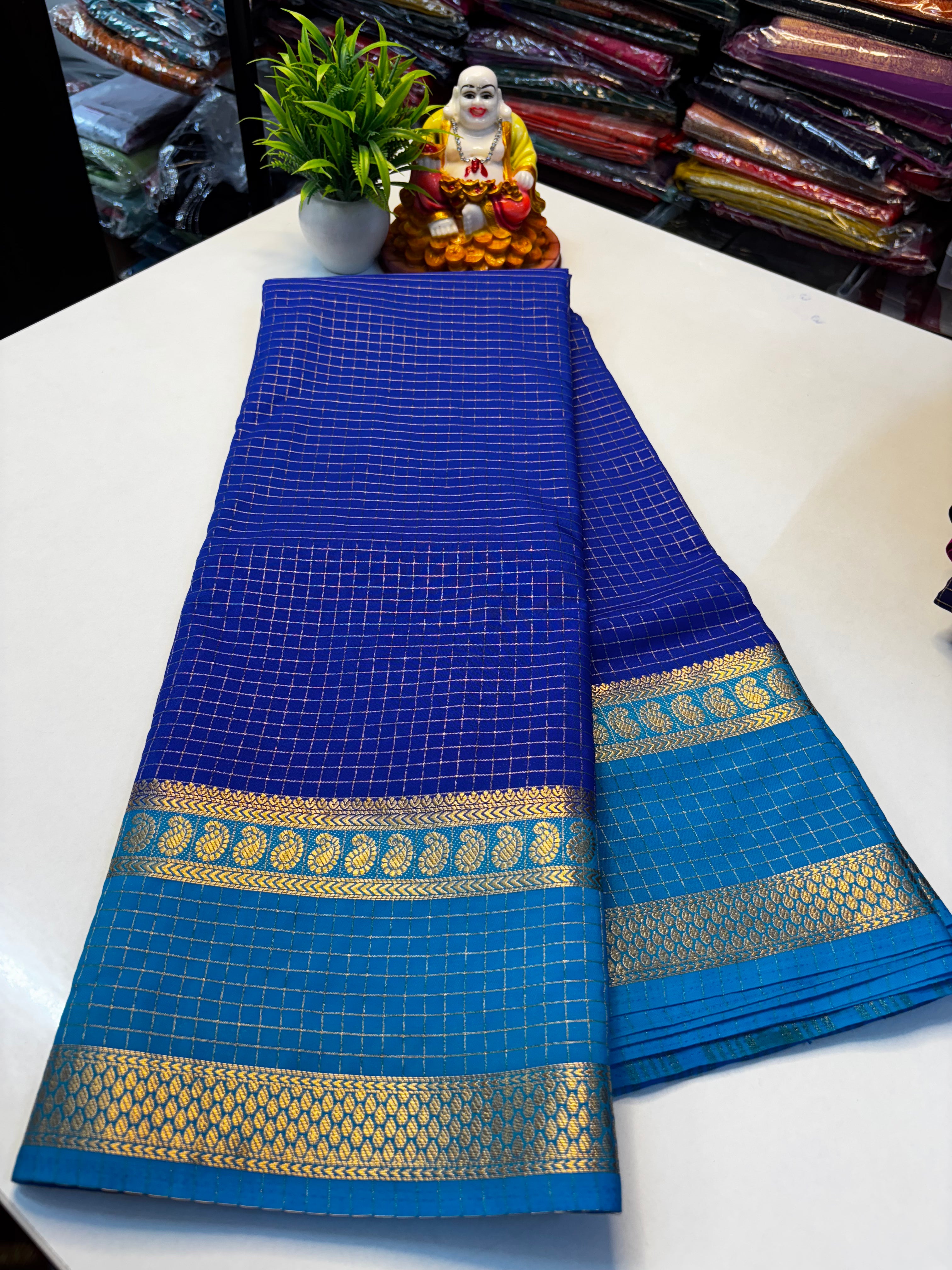 Premium Mysore Crepe Silk Saree with Mango Bentex Border