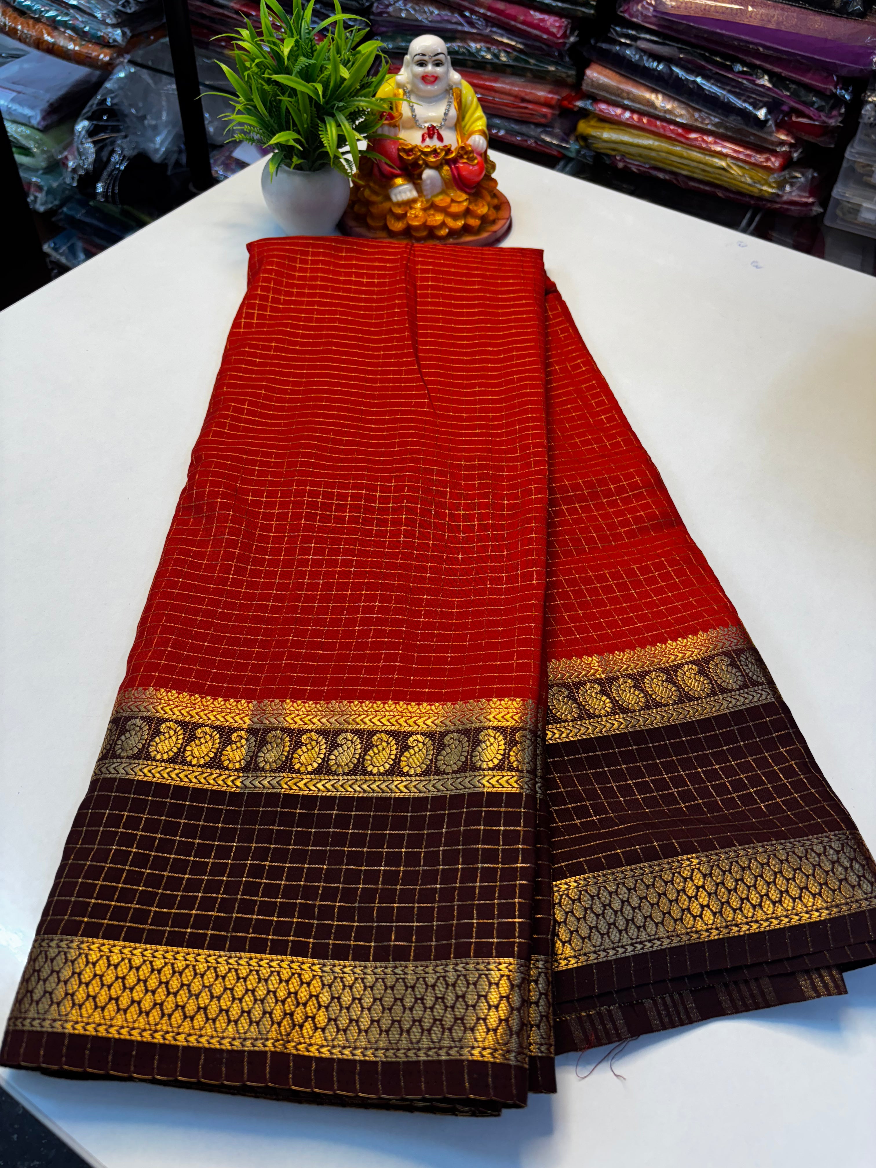 Premium Mysore Crepe Silk Saree with Mango Bentex Border