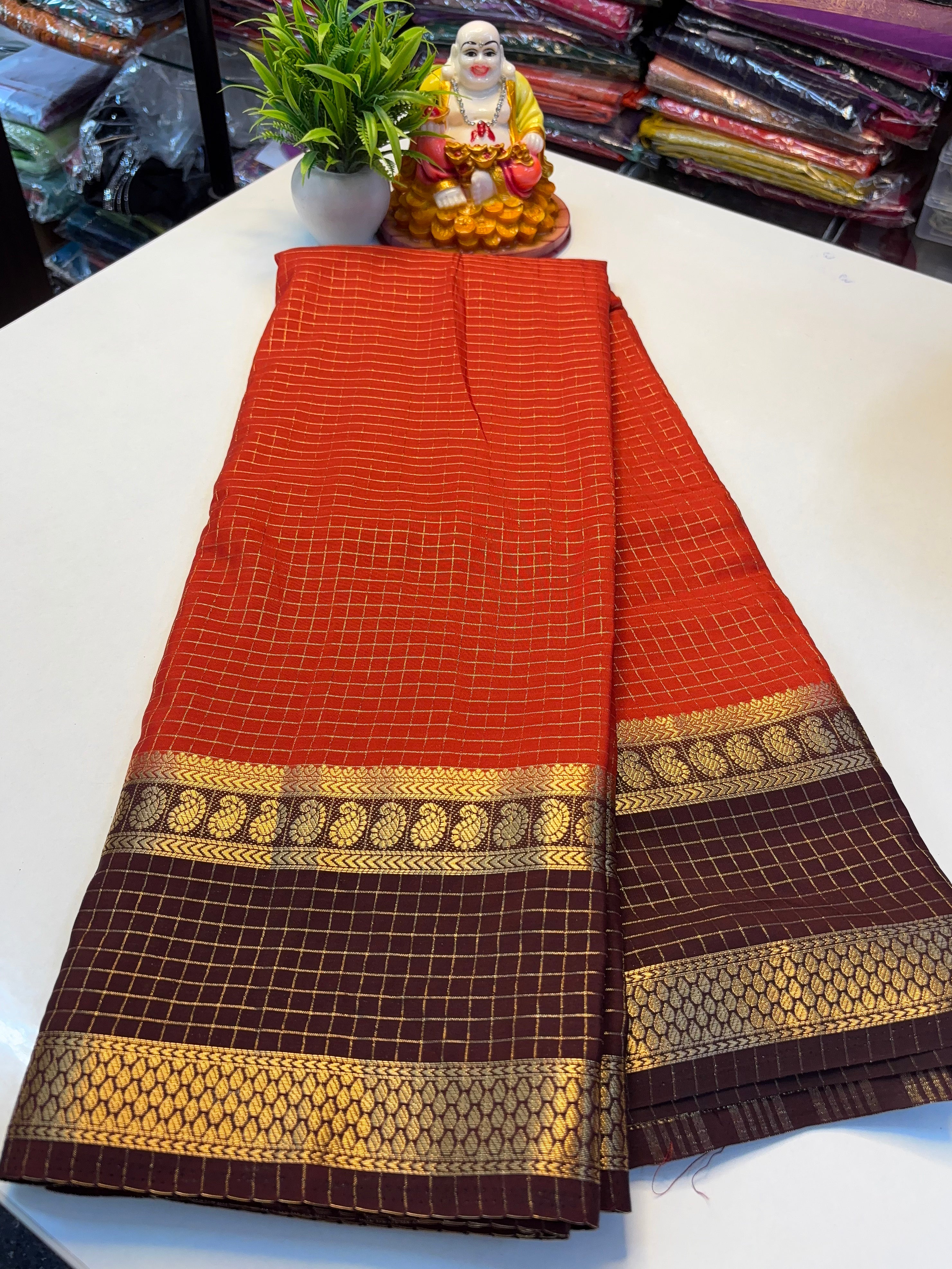 Premium Mysore Crepe Silk Saree with Mango Bentex Border