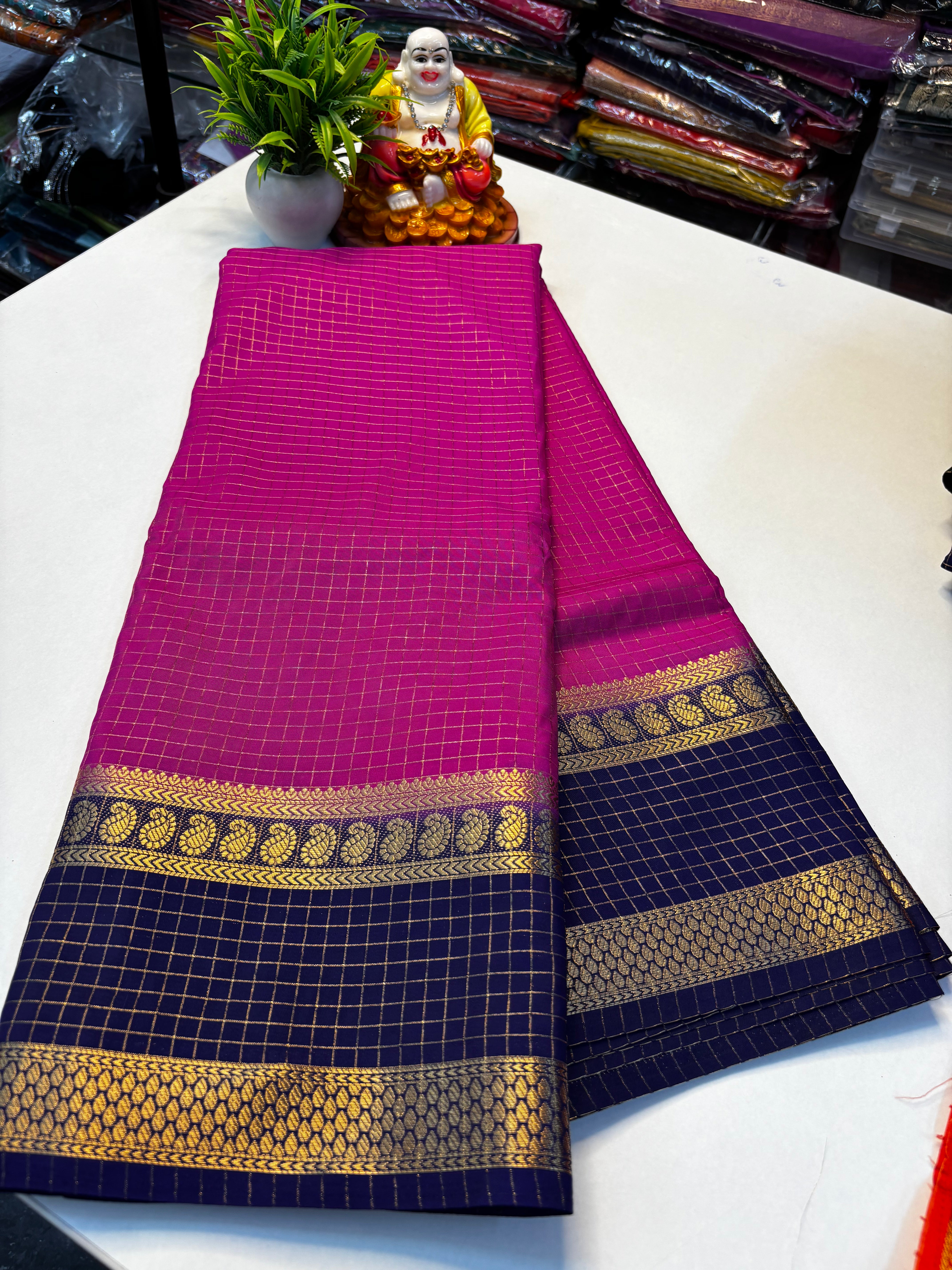 Premium Mysore Crepe Silk Saree with Mango Bentex Border