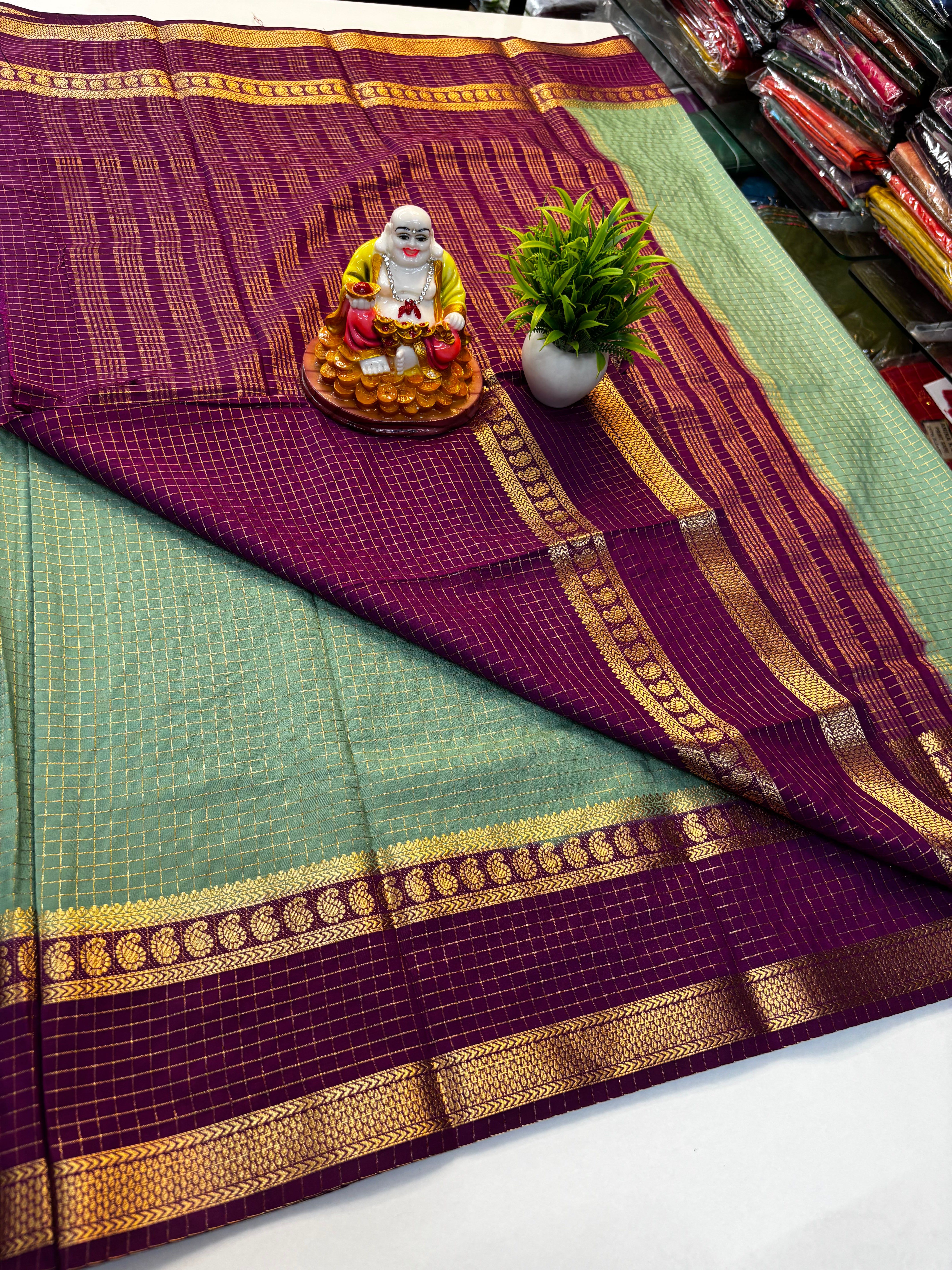 Premium Mysore Crepe Silk Saree with Mango Bentex Border